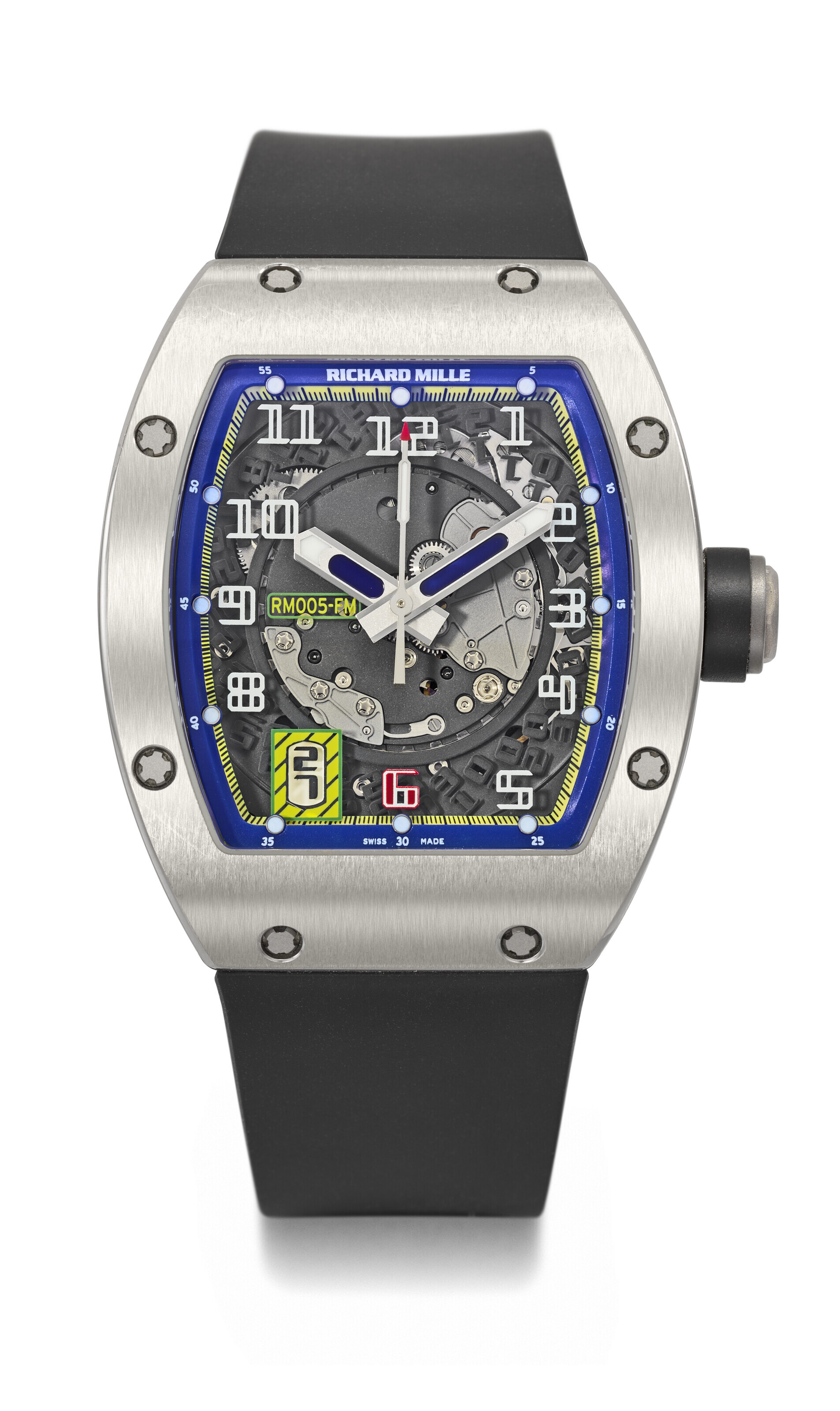 RICHARD MILLE. AN EXTREMELY RARE PLATINUM LIMITED EDITION AUTOMATIC SKELETONIZED WRISTWATCH WITH SWEEP CENTRE SECONDS AND DATE SIGNED RICHARD MILLE FELIPE MASSA SINGAPORE MODEL REF. RM005 F.MASSA NO. ...