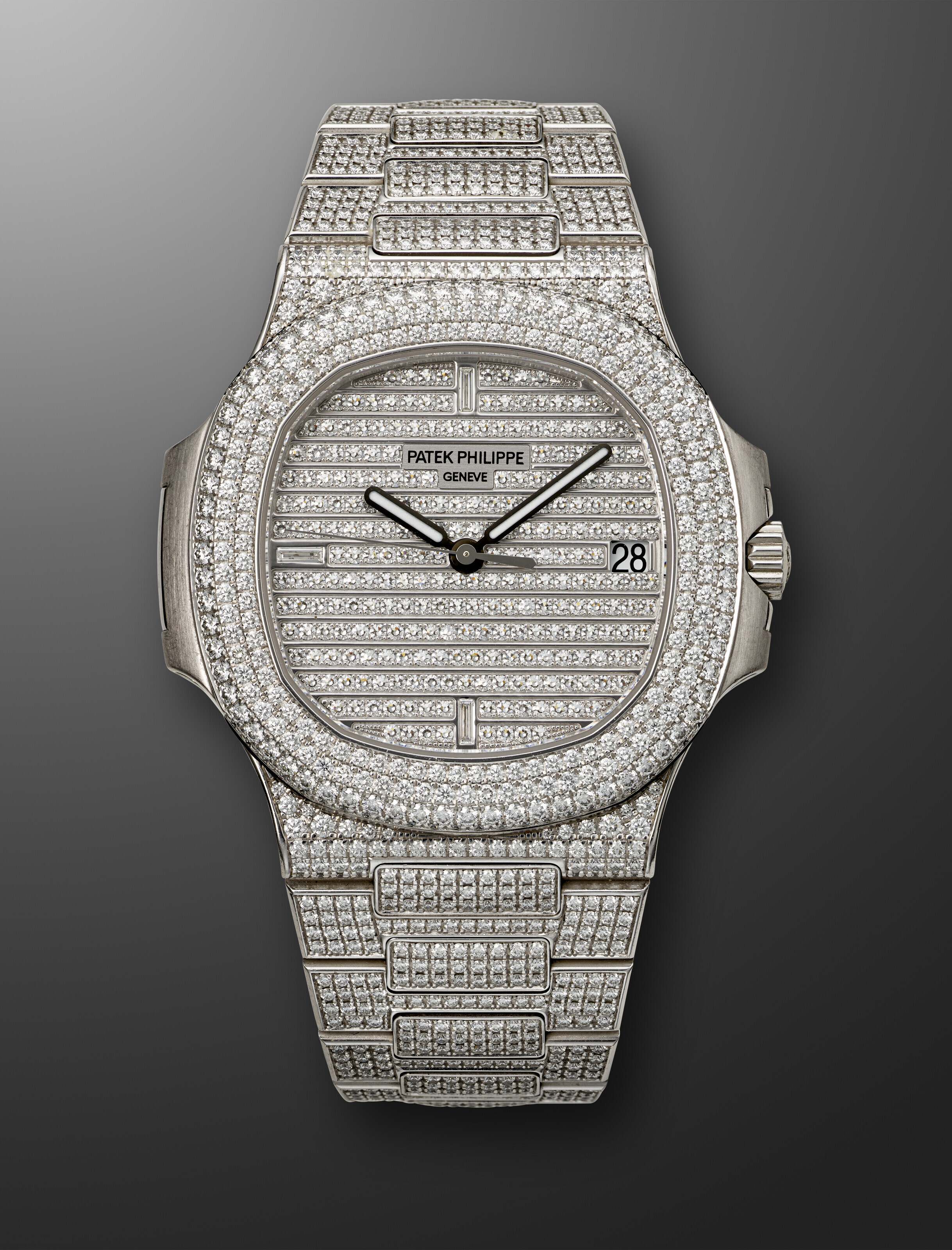 PATEK PHILIPPE WHITE GOLD AND PAV DIAMOND SET NAUTILUS REF