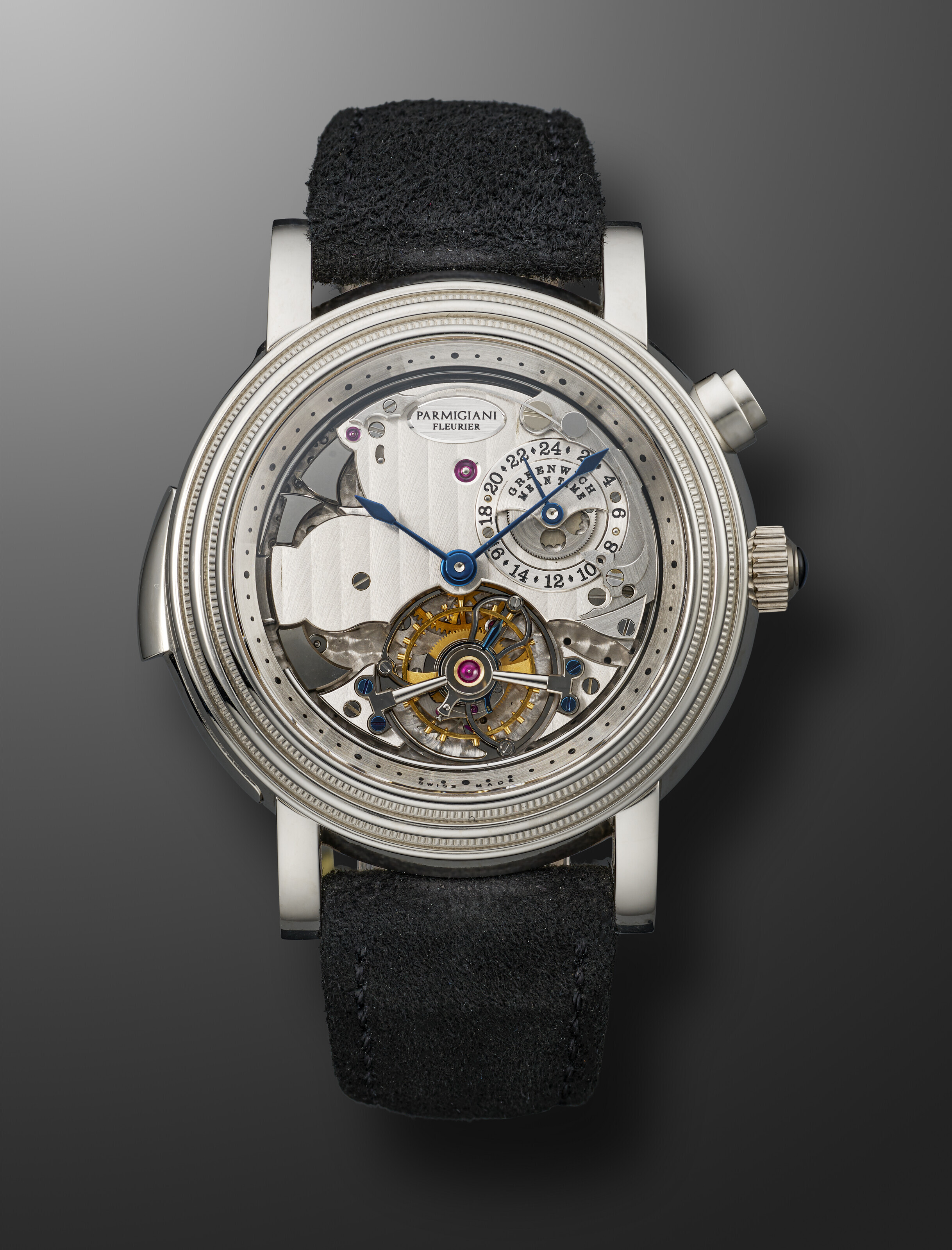 PARMIGIANI, UNIQUE PLATINUM, WHITE GOLD AND ENAMEL SEMI-SKELETON