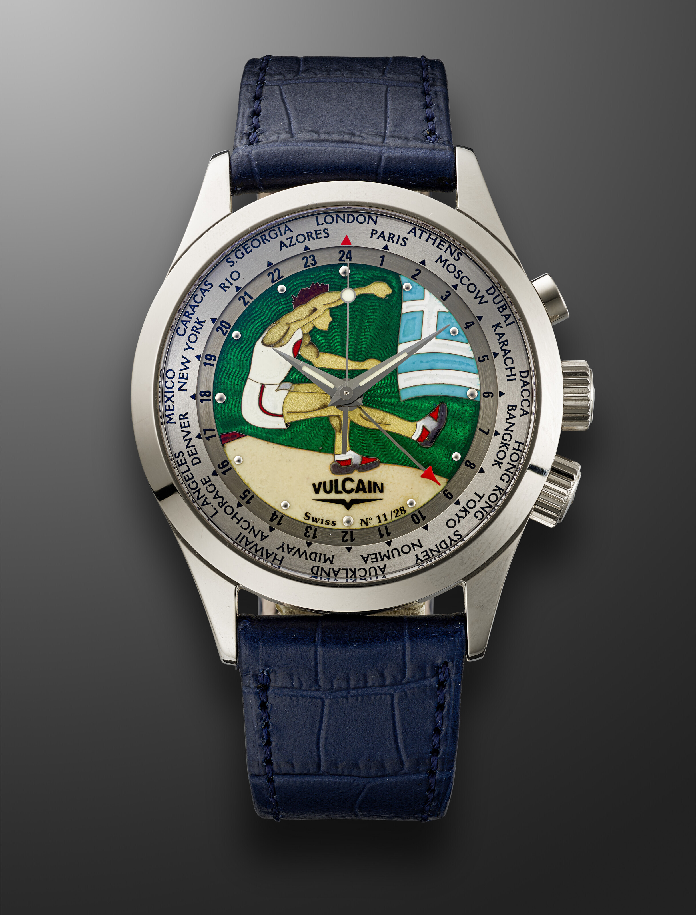 VULCAIN, LIMITED EDITION WHITE GOLD WORLD TIME 'CRICKET AVIATOR