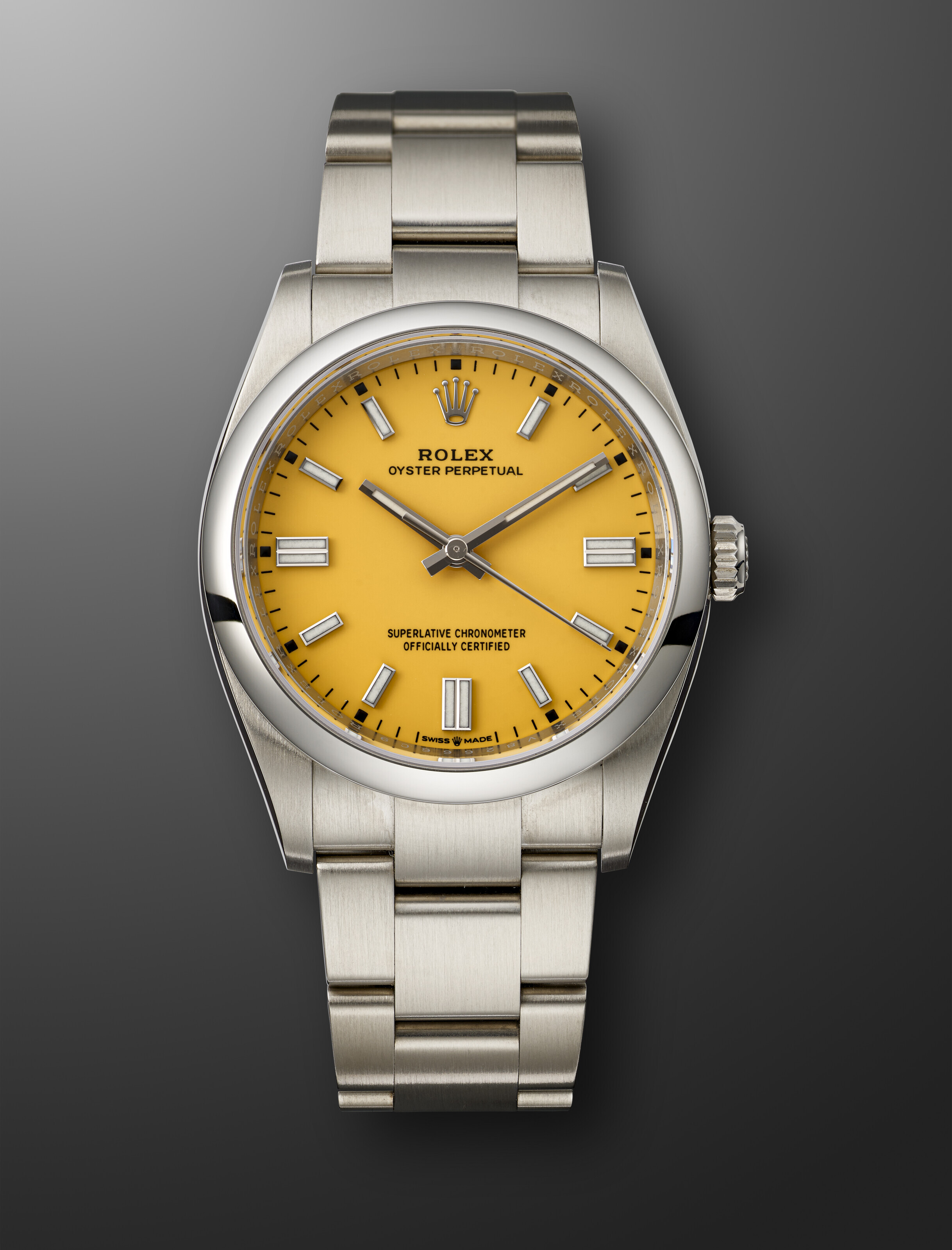 ROLEX, STAINLESS STEEL 'OYSTER PERPETUAL' WITH YELLOW DIAL, REF