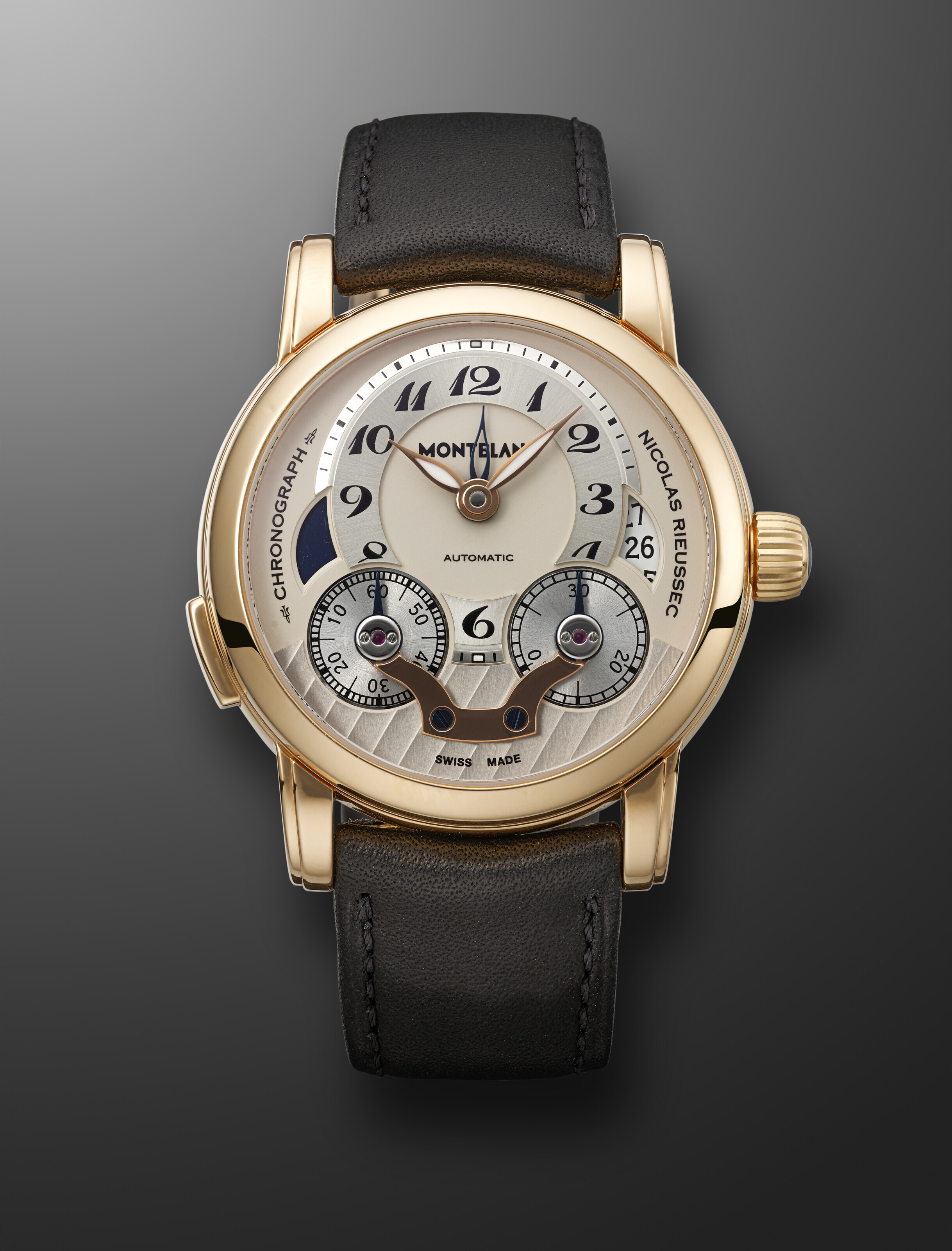 MONTBLANC, PINK GOLD DUAL TIME SINGLEBUTTON CHRONOGRAPH 'NICOLAS