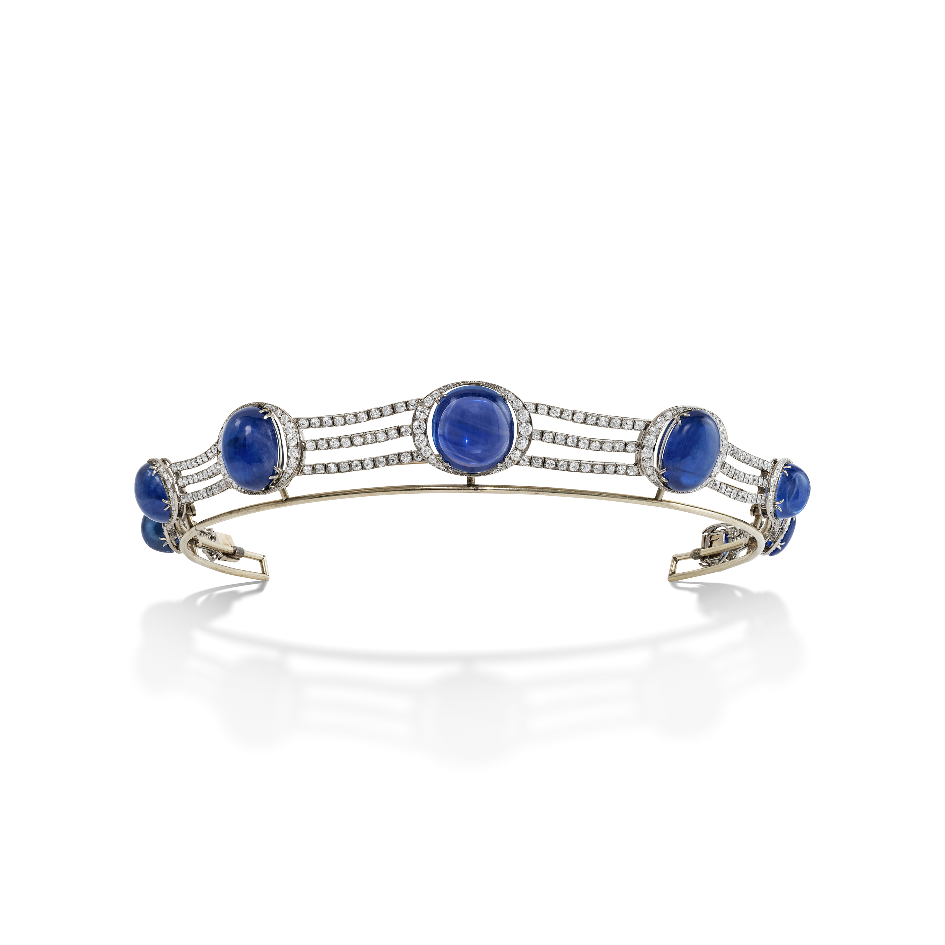 A Chaumet early-20th century sapphire and diamond tiara/necklace. Sold for CHF 352,800&nbsp;on 17 May 2023 at Christie&rsquo;s in Geneva