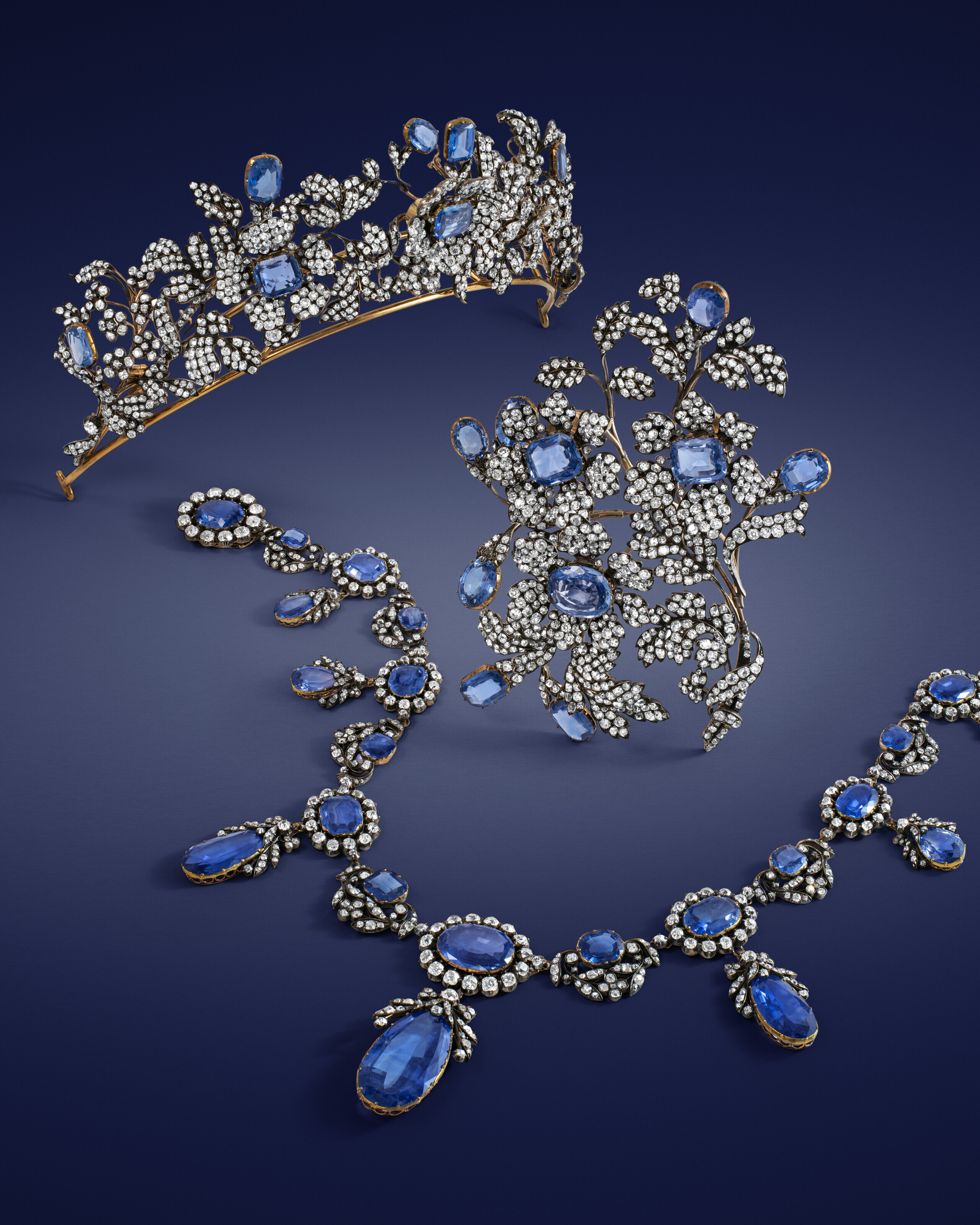 The W&uuml;rttemberg sapphire jewels. An impressive mid-19th-century suite of sapphire and diamond jewellery. Sold for CHF680,400 on 17 May 2023 at Christie’s in Geneva