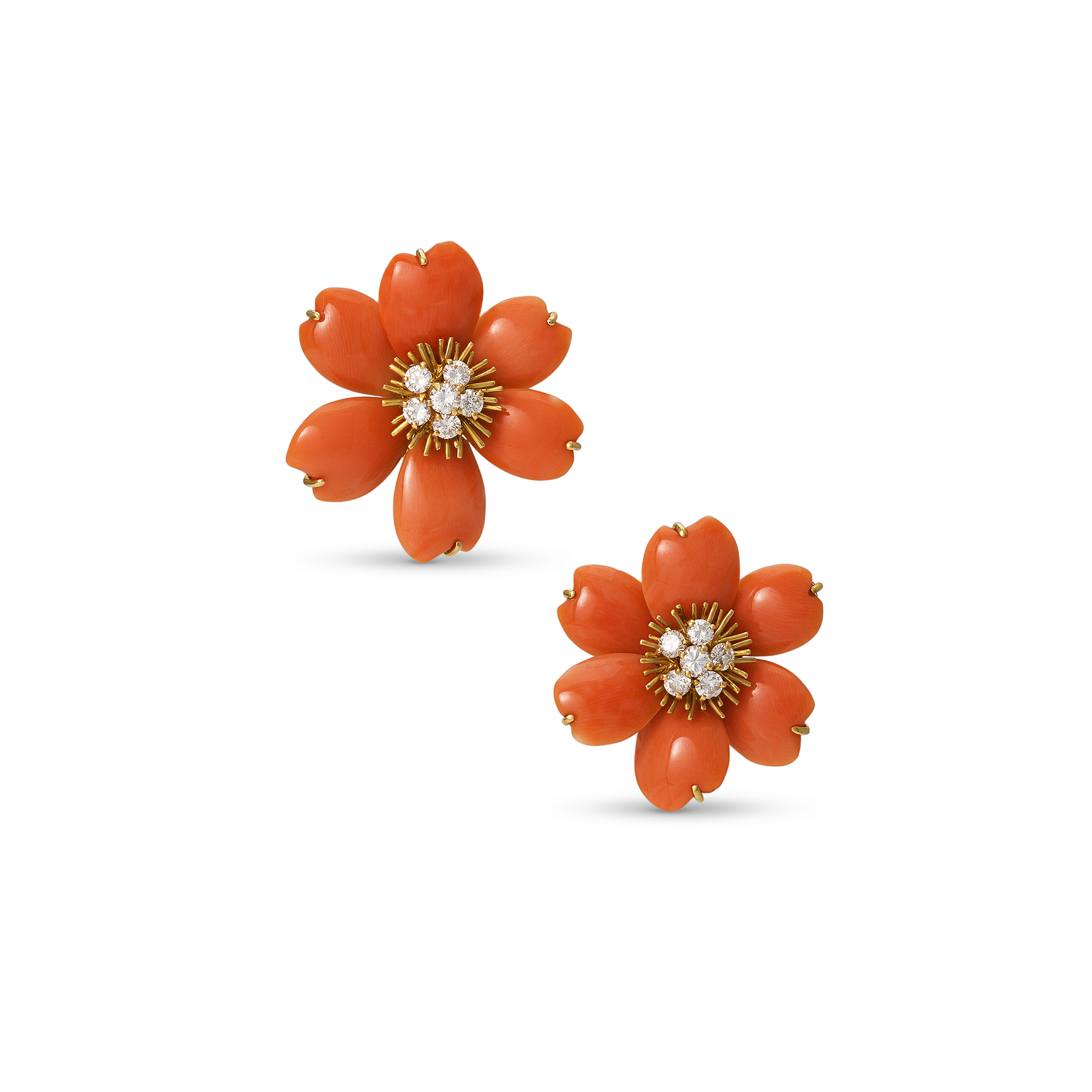 VAN CLEEF & ARPELS CORAL AND DIAMOND 'ROSE DE NOËL' EARRINGS