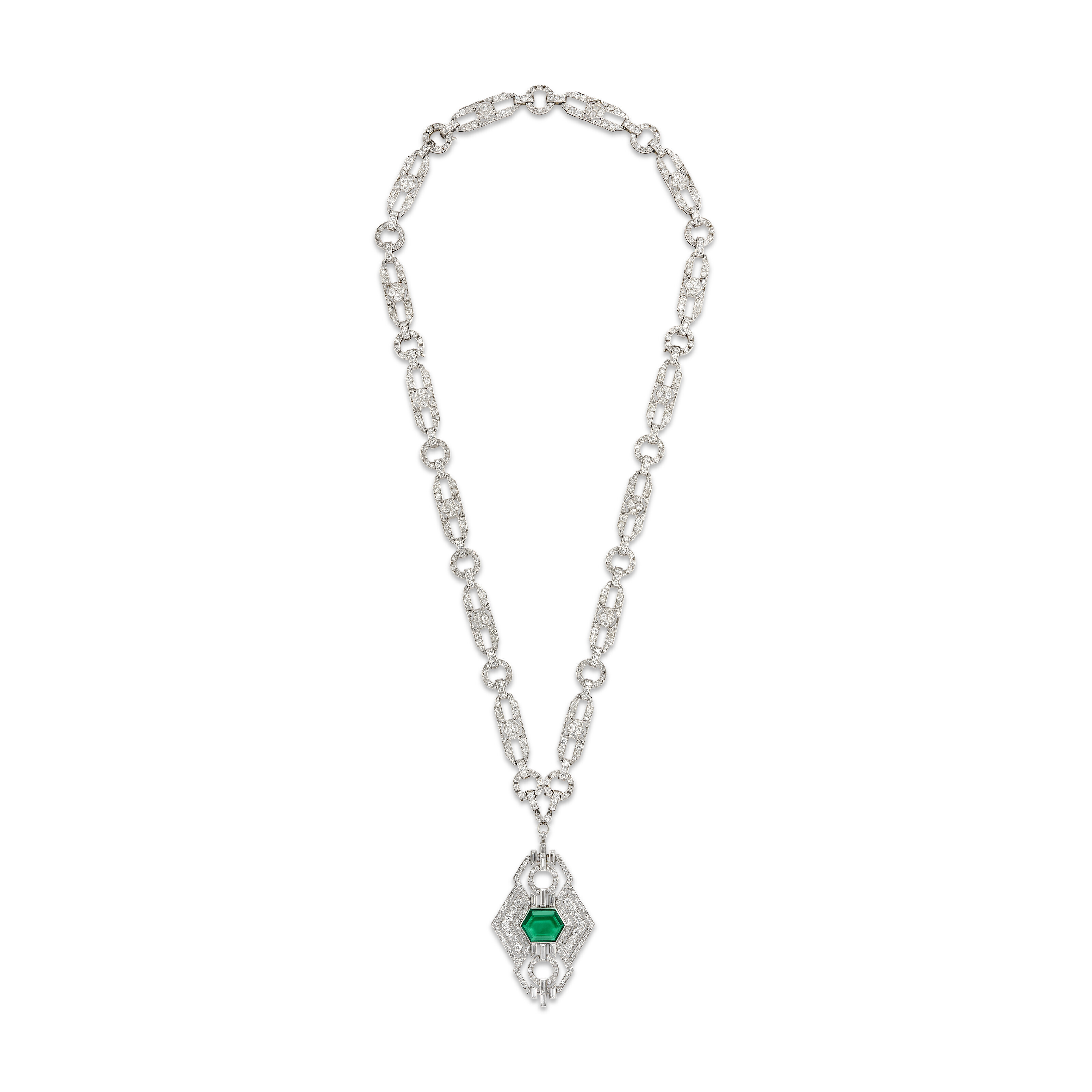 MELLERIO ART DECO EMERALD AND DIAMOND SAUTOIR