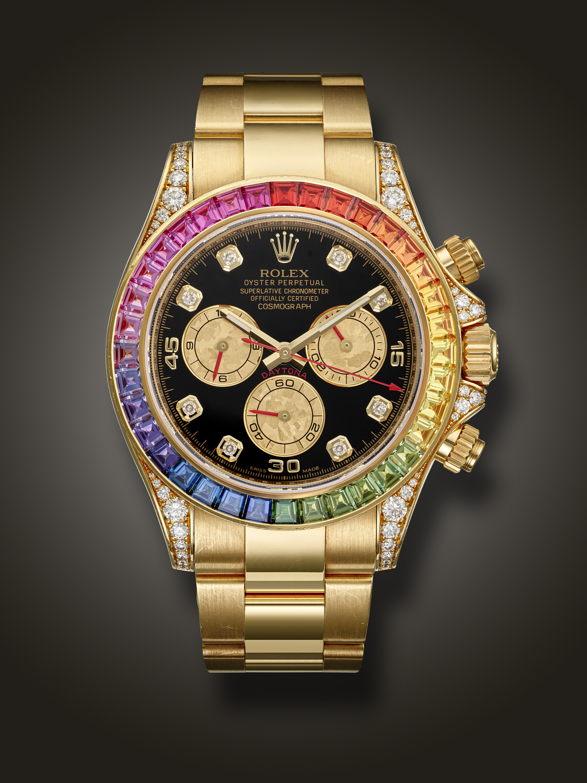 ROLEX RARE YELLOW GOLD DIAMOND AND MULTI COLOURED SAPPHIRE SET