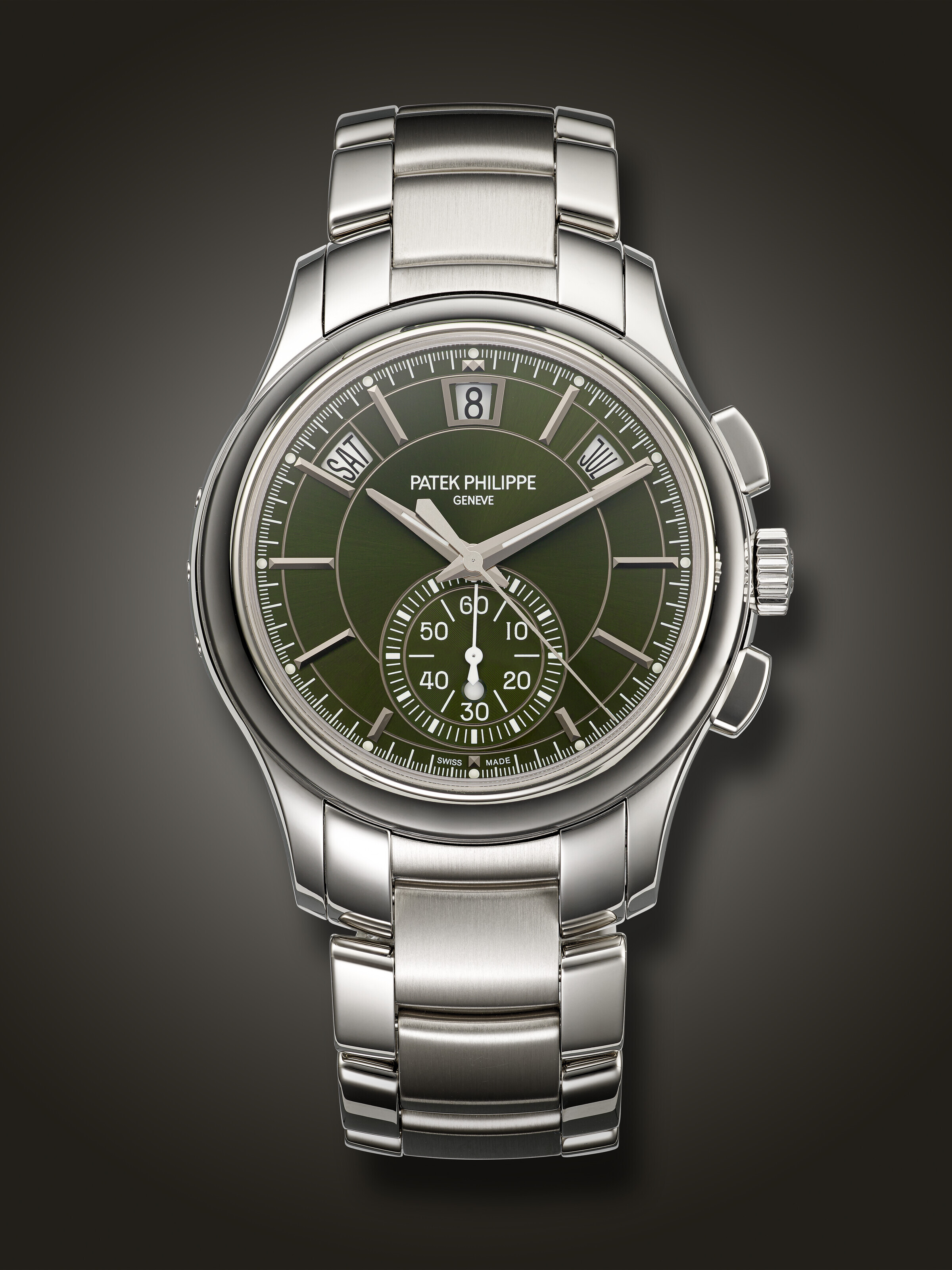 PATEK PHILIPPE, STAINLESS STEEL ANNUAL CALENDAR CHRONOGRAPH WRISTWATCH