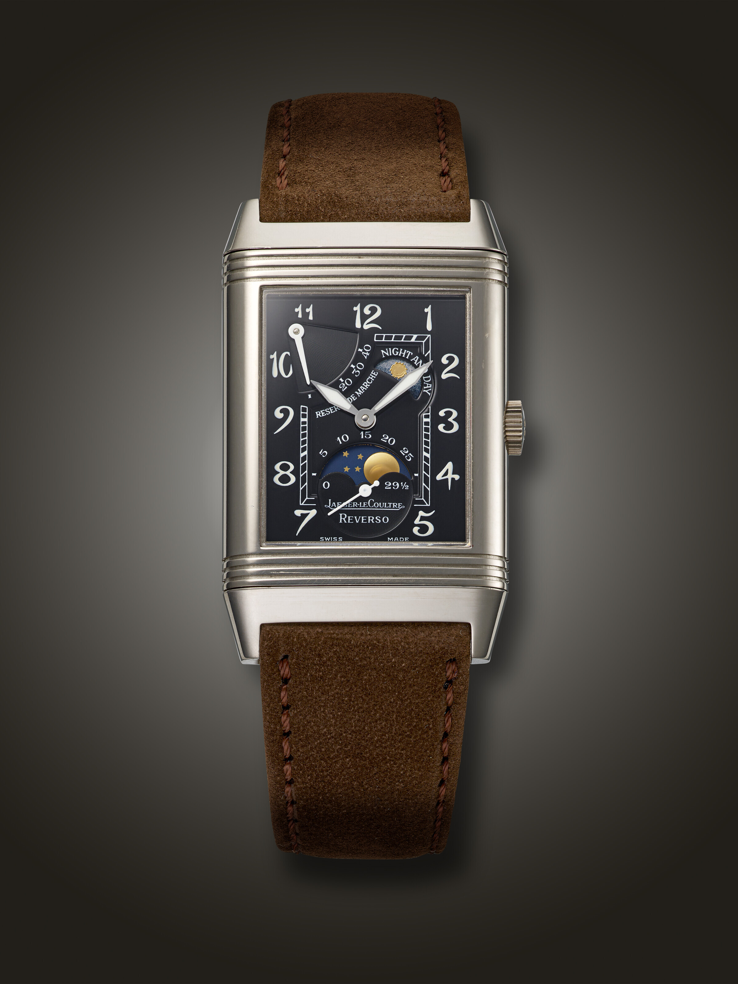 JAEGER LECOULTRE WHITE GOLD REVERSO NIGHT AND DAY WITH MOON