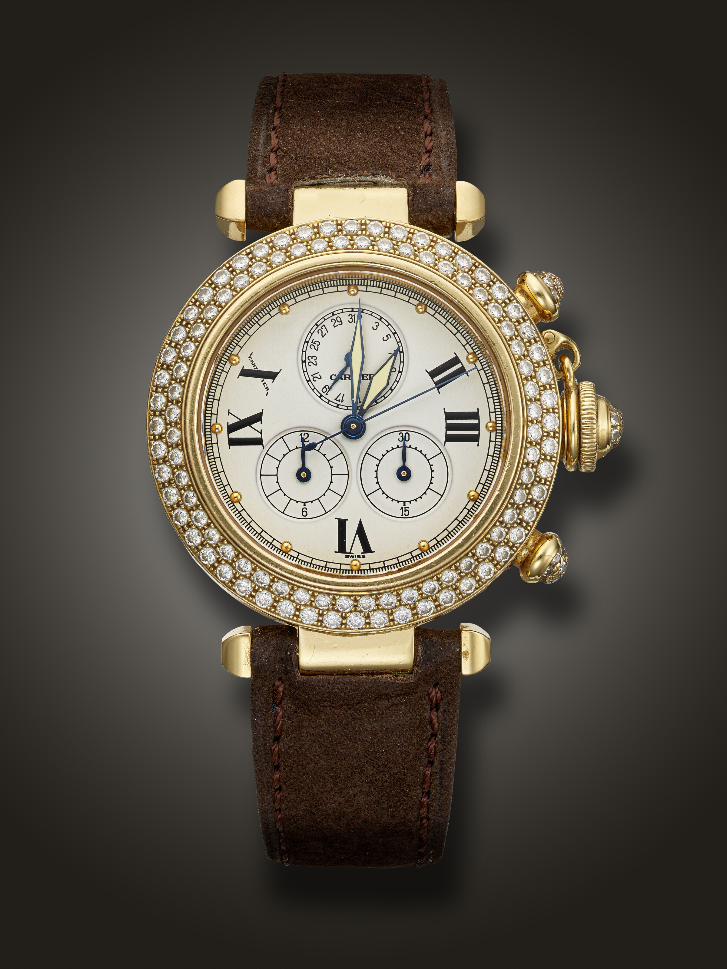 CARTIER, YELLOW GOLD AND DIAMOND-SET CHRONOGRAPH 'PASHA', REF