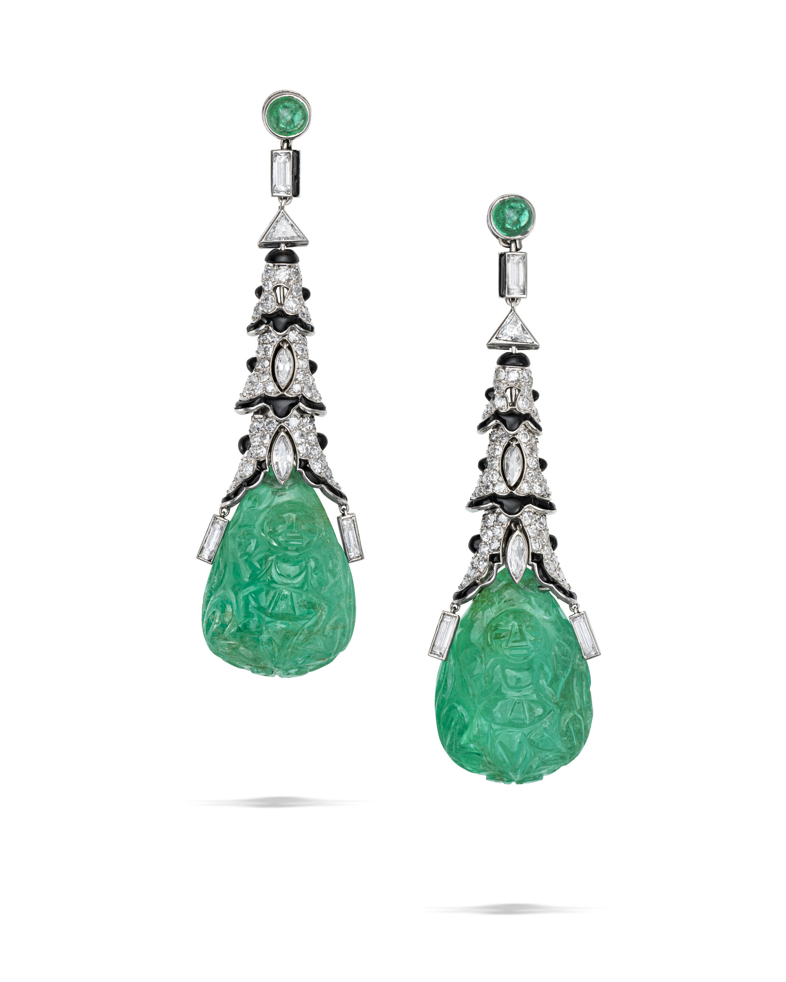 EXQUISITE CARTIER ART DECO EMERALD ONYX AND DIAMOND EARRINGS Christie s