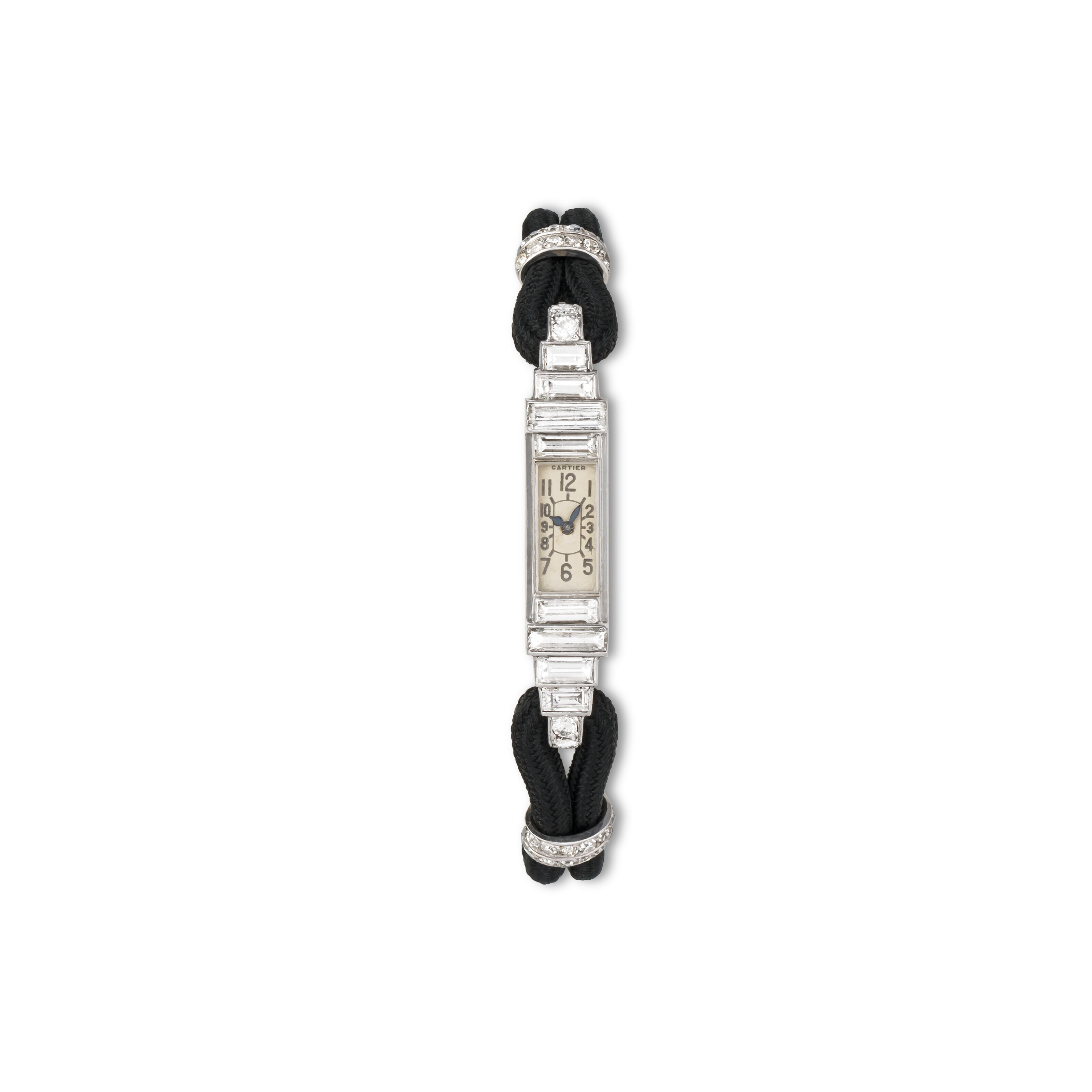 CARTIER ART DECO ENAMEL AND DIAMOND 'BAGUETTE' WRISTWATCH