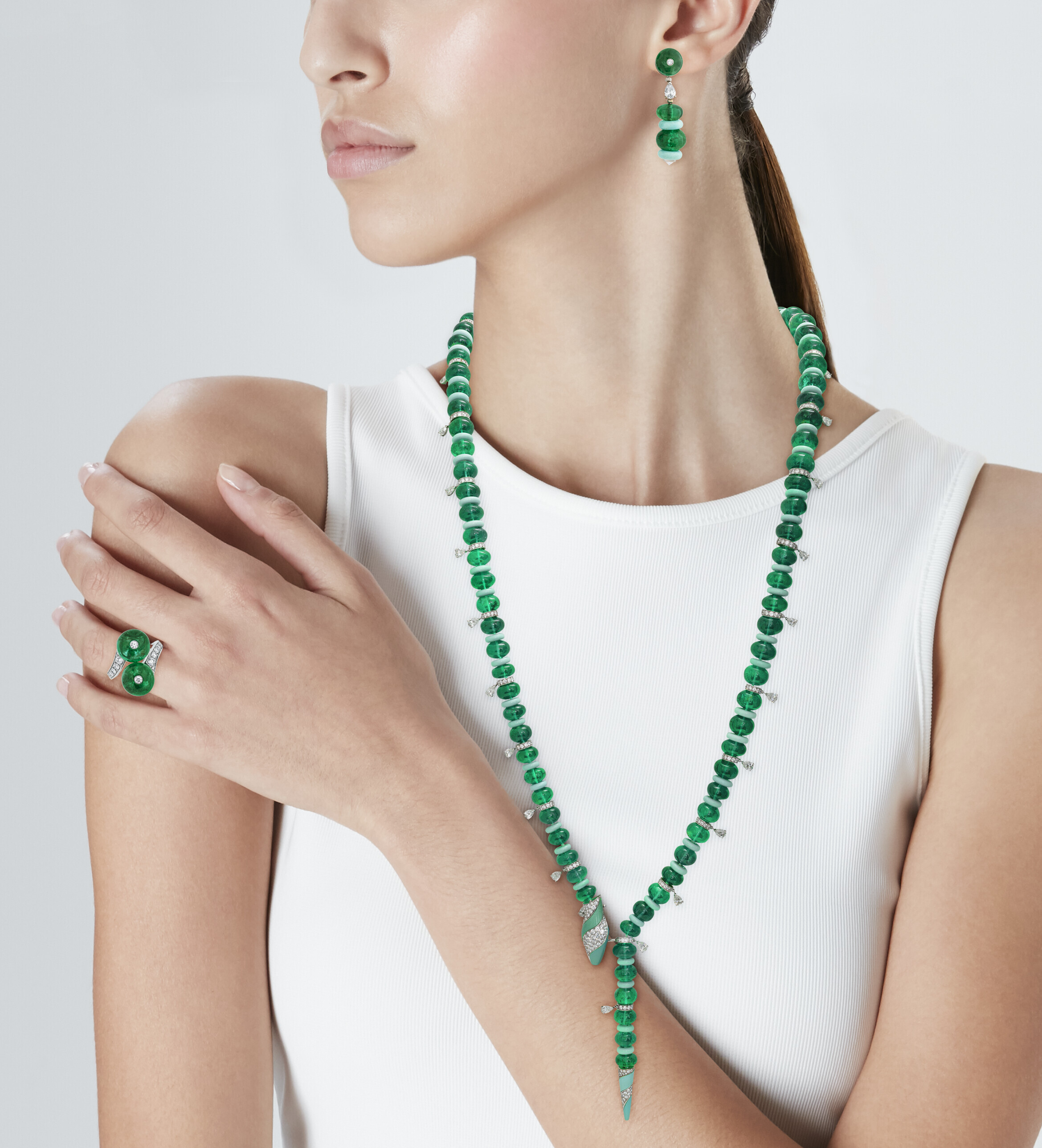 RARE BULGARI SUITE OF EMERALD TURQUOISE AND DIAMOND JEWELLERY Christie s