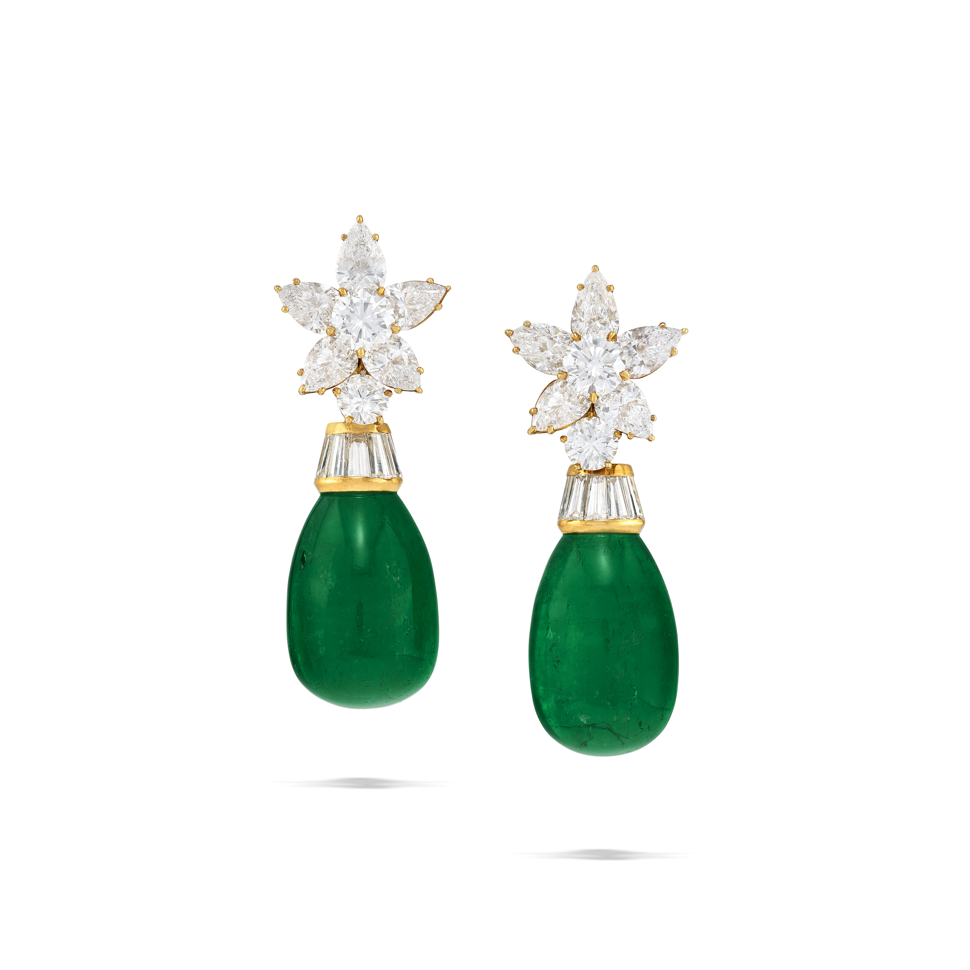 A pair of Harry Winston emerald and diamond earrings. Size/dimensions: 5.2 cm. Sold for CHF289,800 on 12 May 2023 at Christie’s in Geneva
