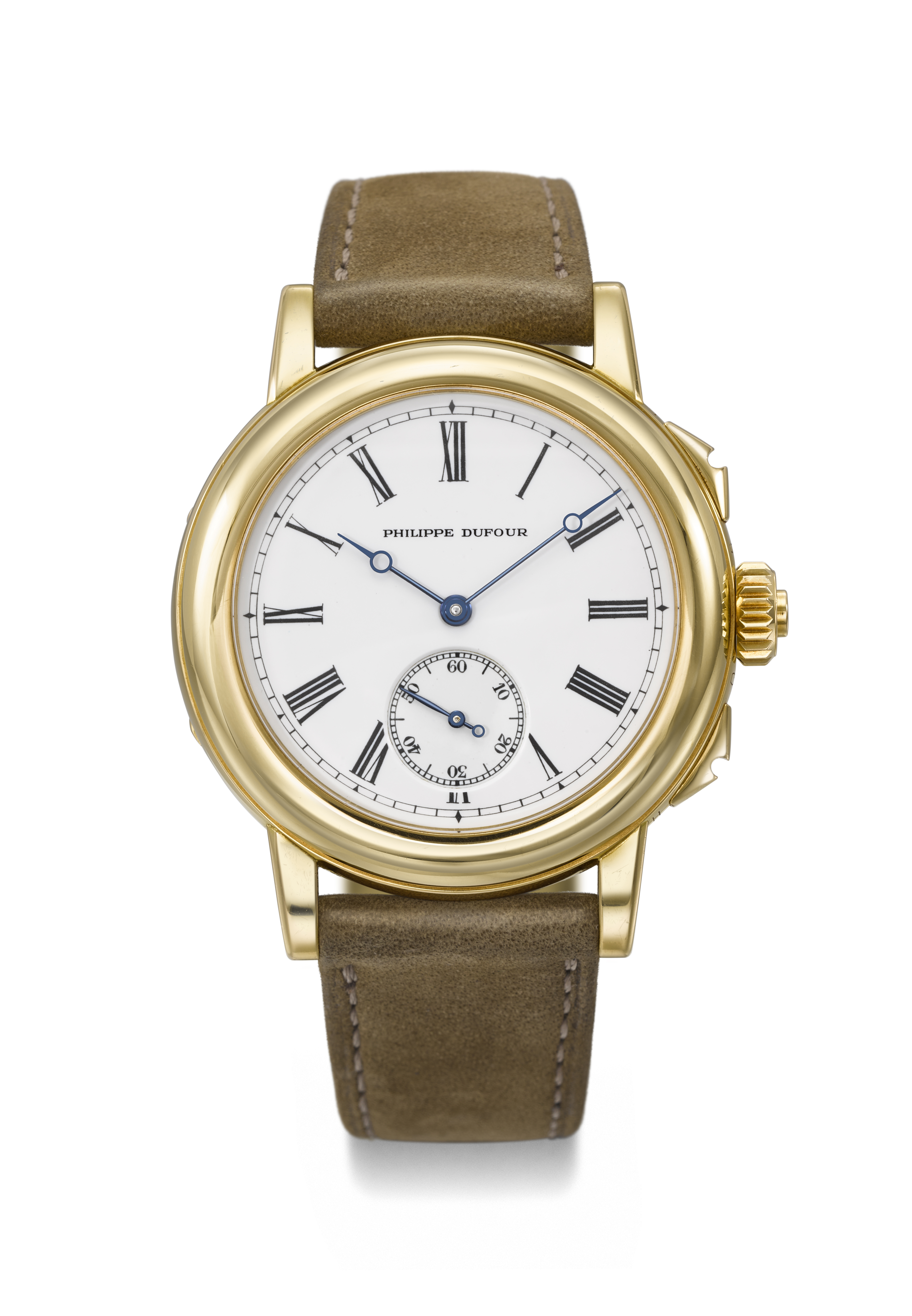 Philippe Dufour. A unique 18k yellow gold minute repeating grande and petite sonnerie striking wristwatch with enamel dial, 1992, sold for CHF 5,127,000 on 6 November 2023 at Christie's in Geneva