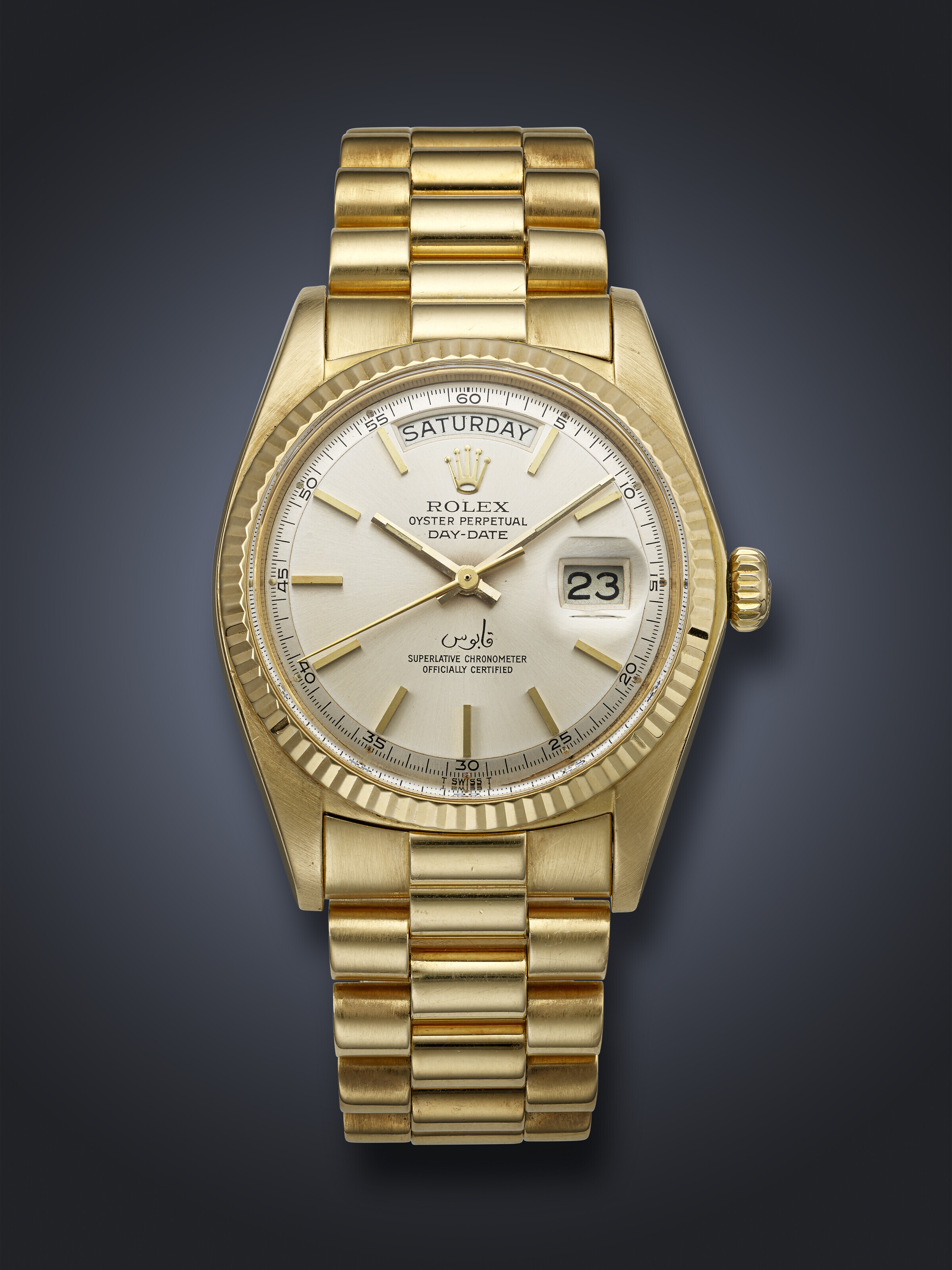 ROLEX, YELLOW GOLD 'DAY-DATE', WITH RED KHANJAR SYMBOL, REF. 18038