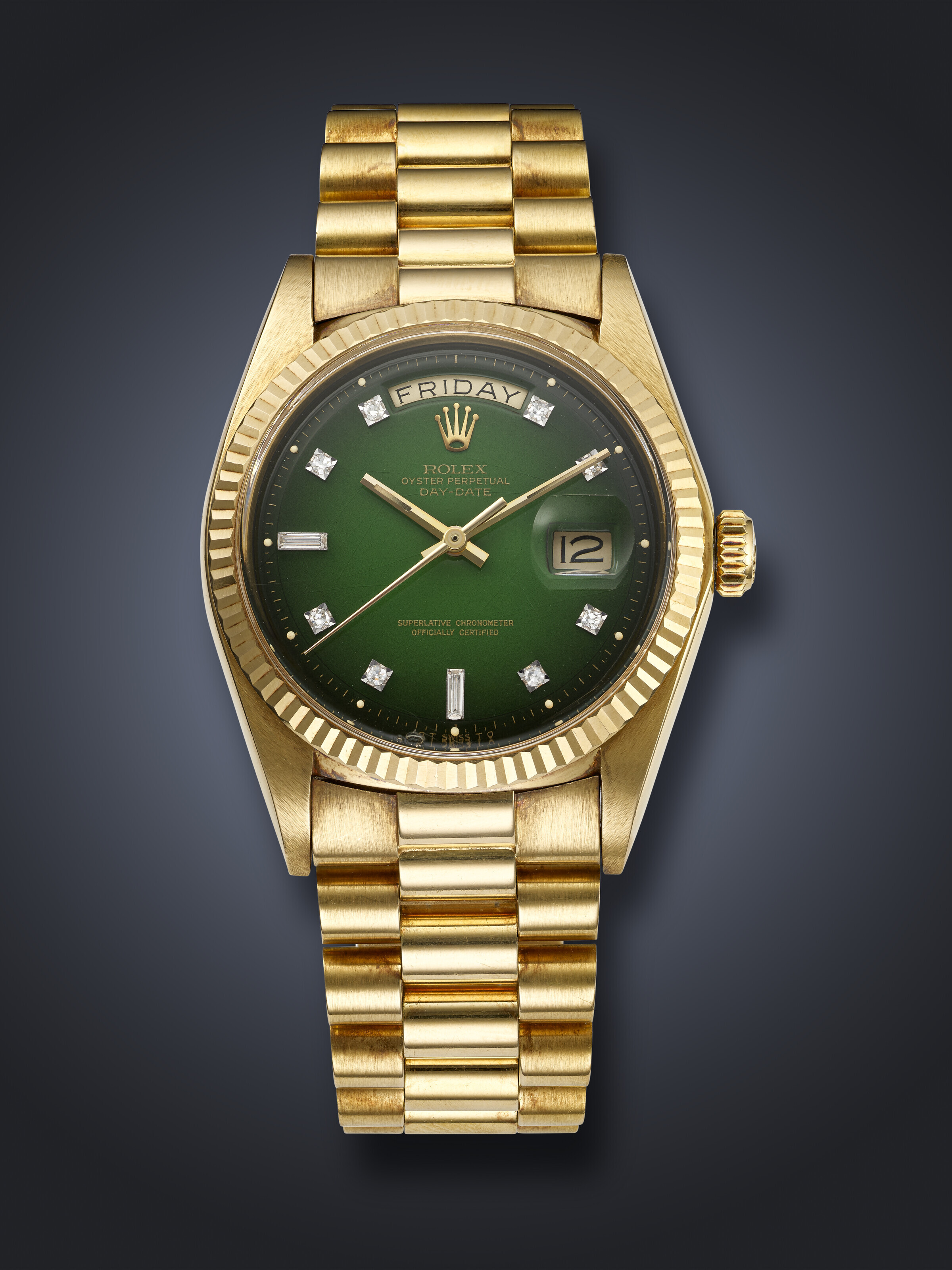 ROLEX, RARE WHITE GOLD 'DAY-DATE', WITH GREEN KHANJAR SYMBOL, REF