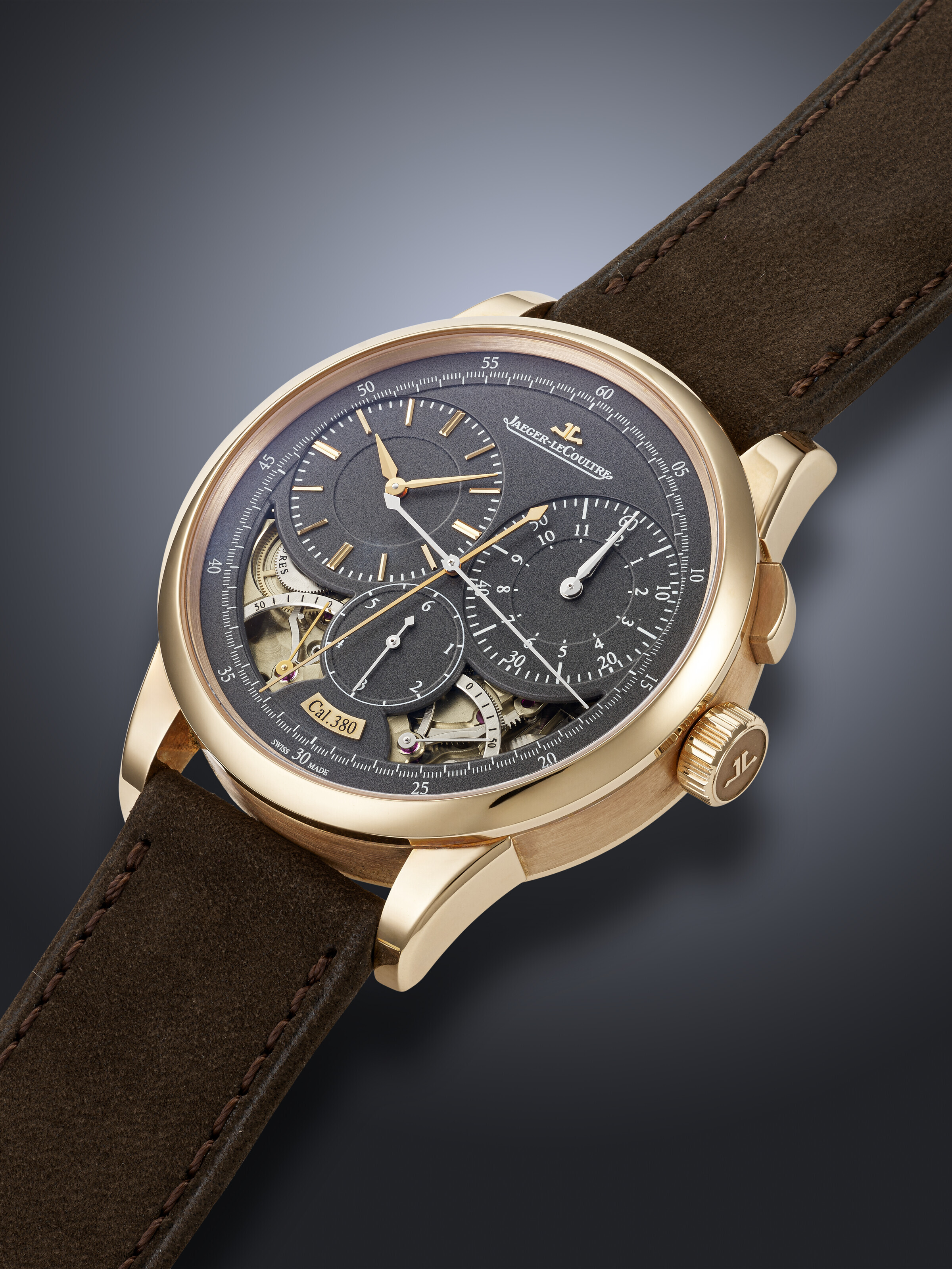 JAEGER-LECOULTRE, RARE PINK GOLD SINGLE BUTTON CHRONOGRAPH