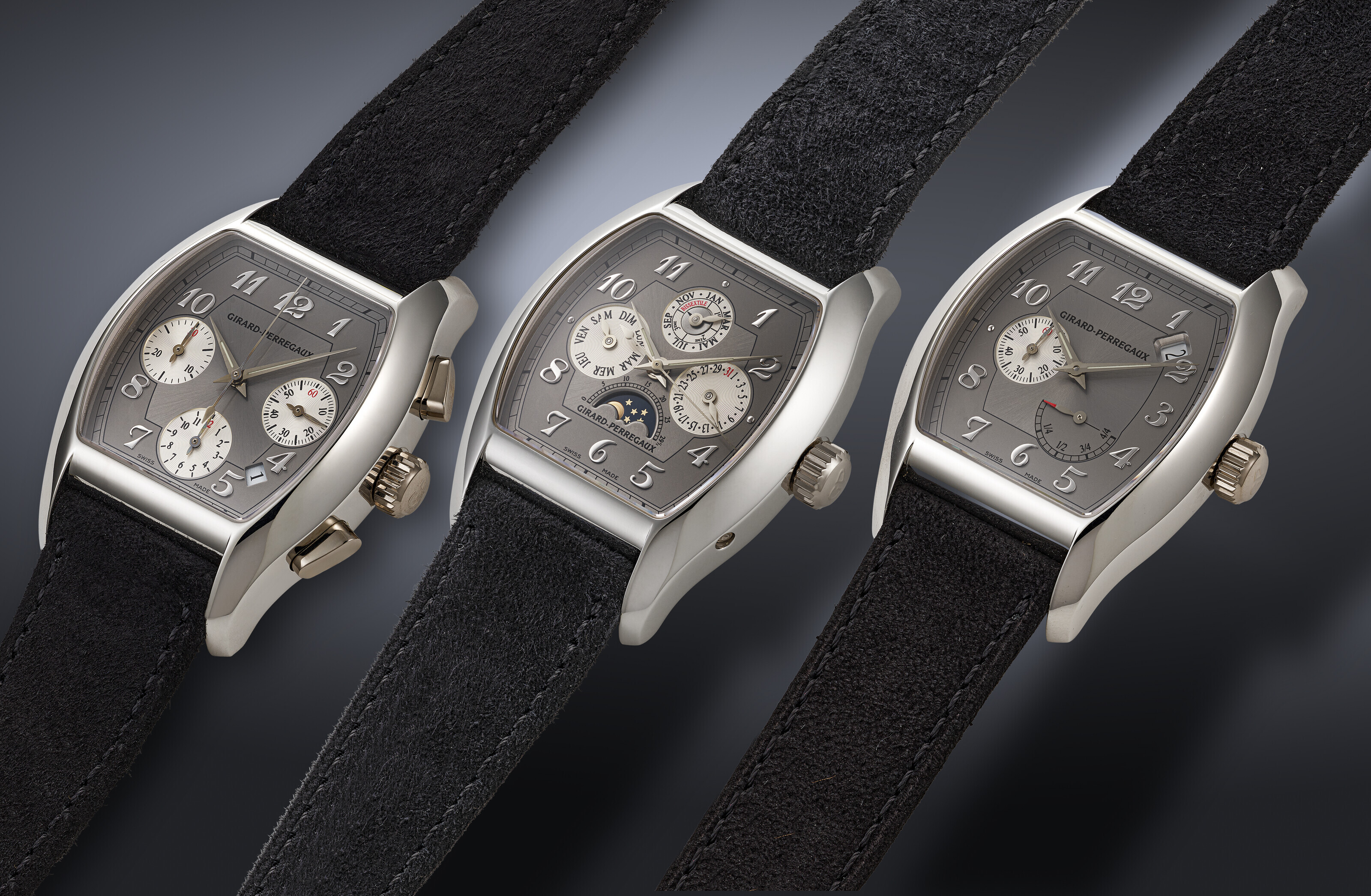 GIRARD-PERREGAUX, RARE SET OF 3 PLATINUM 'COLLECTION PRESTIGE