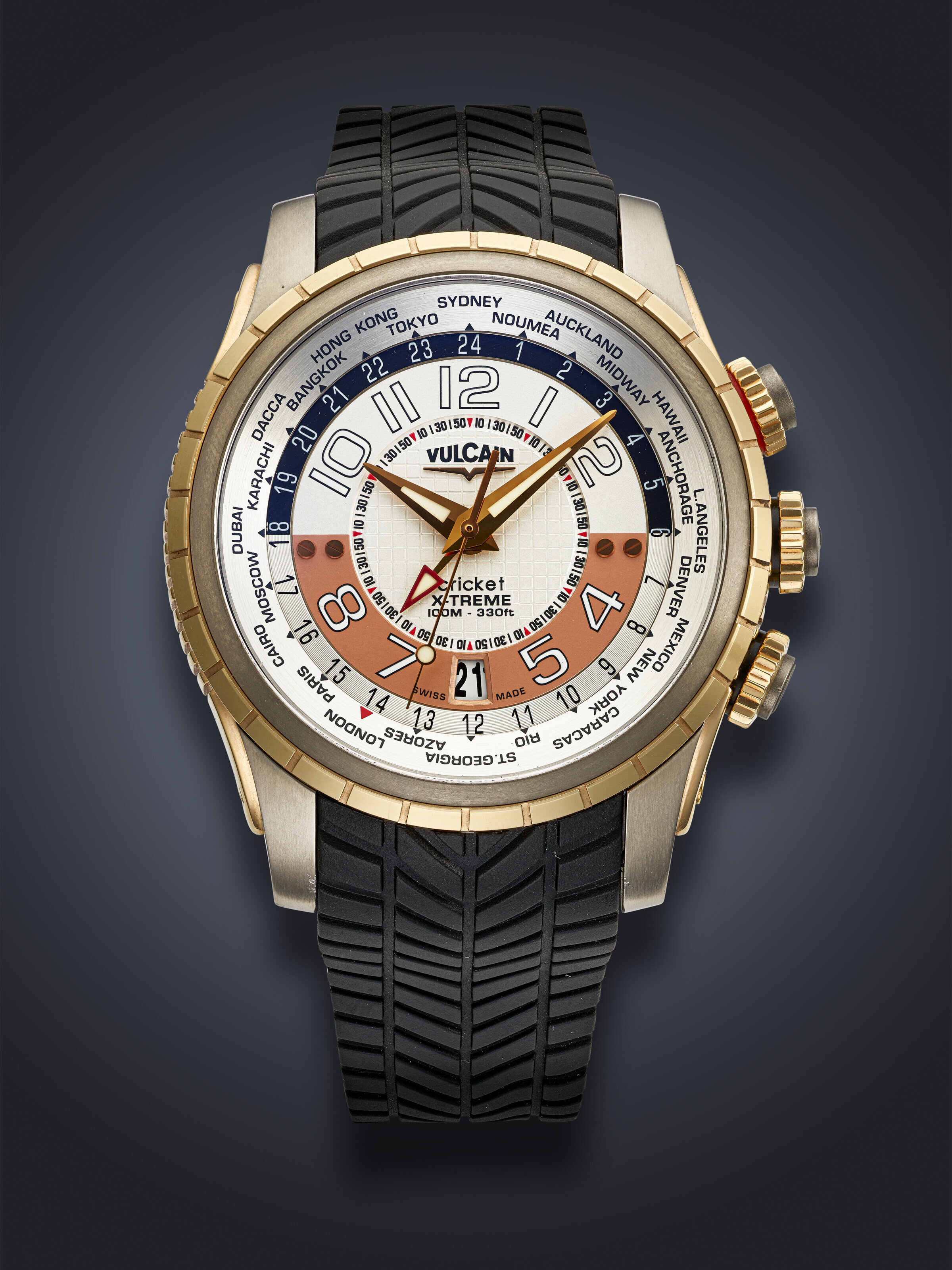 VULCAIN TITANIUM AND PINK GOLD WORLD TIME CRICKET GMT X TREME WITH ALARM FUNCTION REF. 165925.166 Christie s