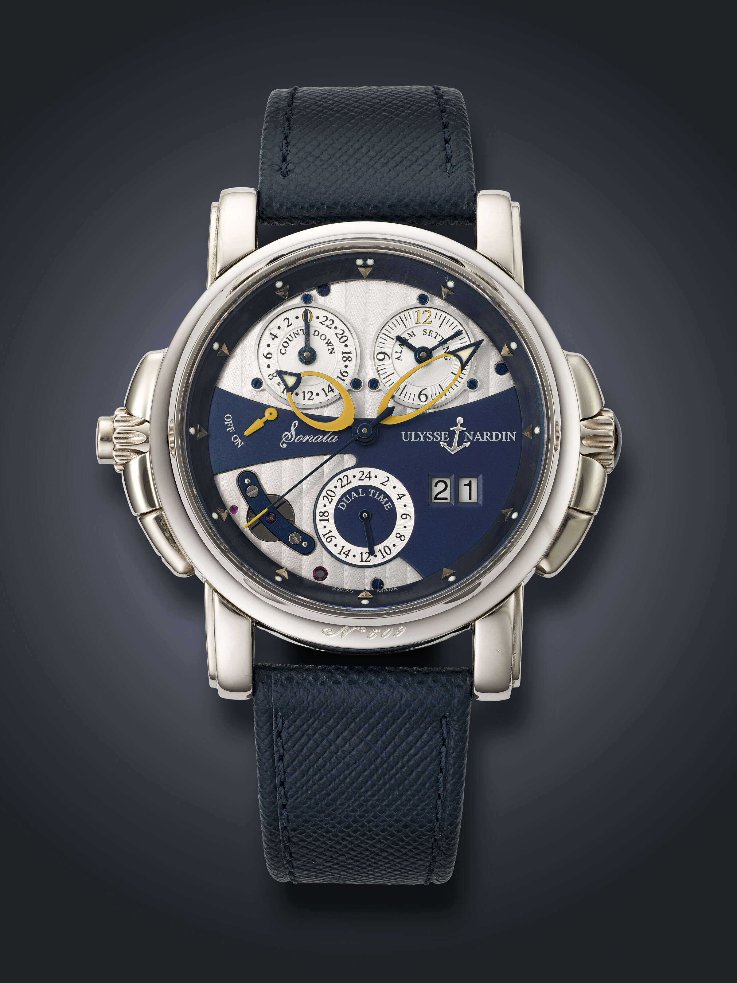 ULYSSE NARDIN, WHITE GOLD DUAL TIME CATHEDRAL ALARM 'SONATA', REF. 670 ...