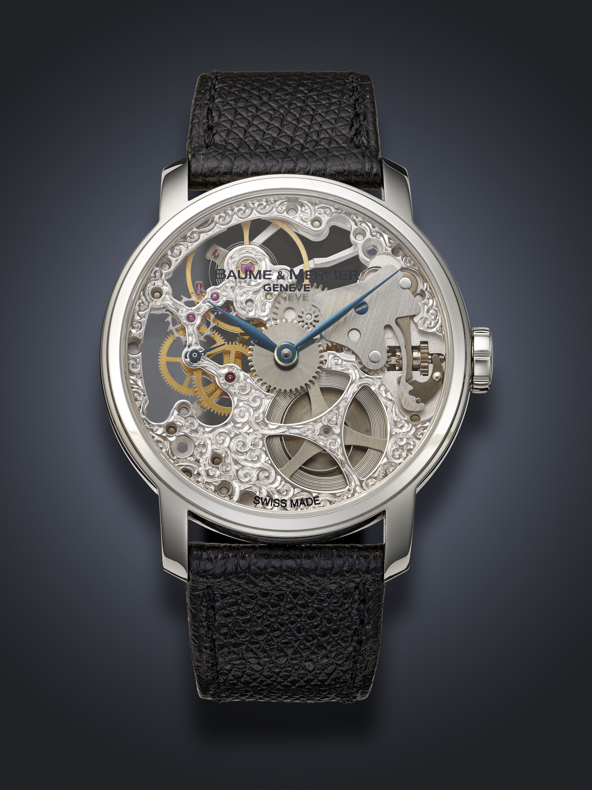 BAUME MERCIER LIMITED EDITION STAINLESS STEEL SKELETONIZED WRISTWATCH NO. 048 150 REF. 65588