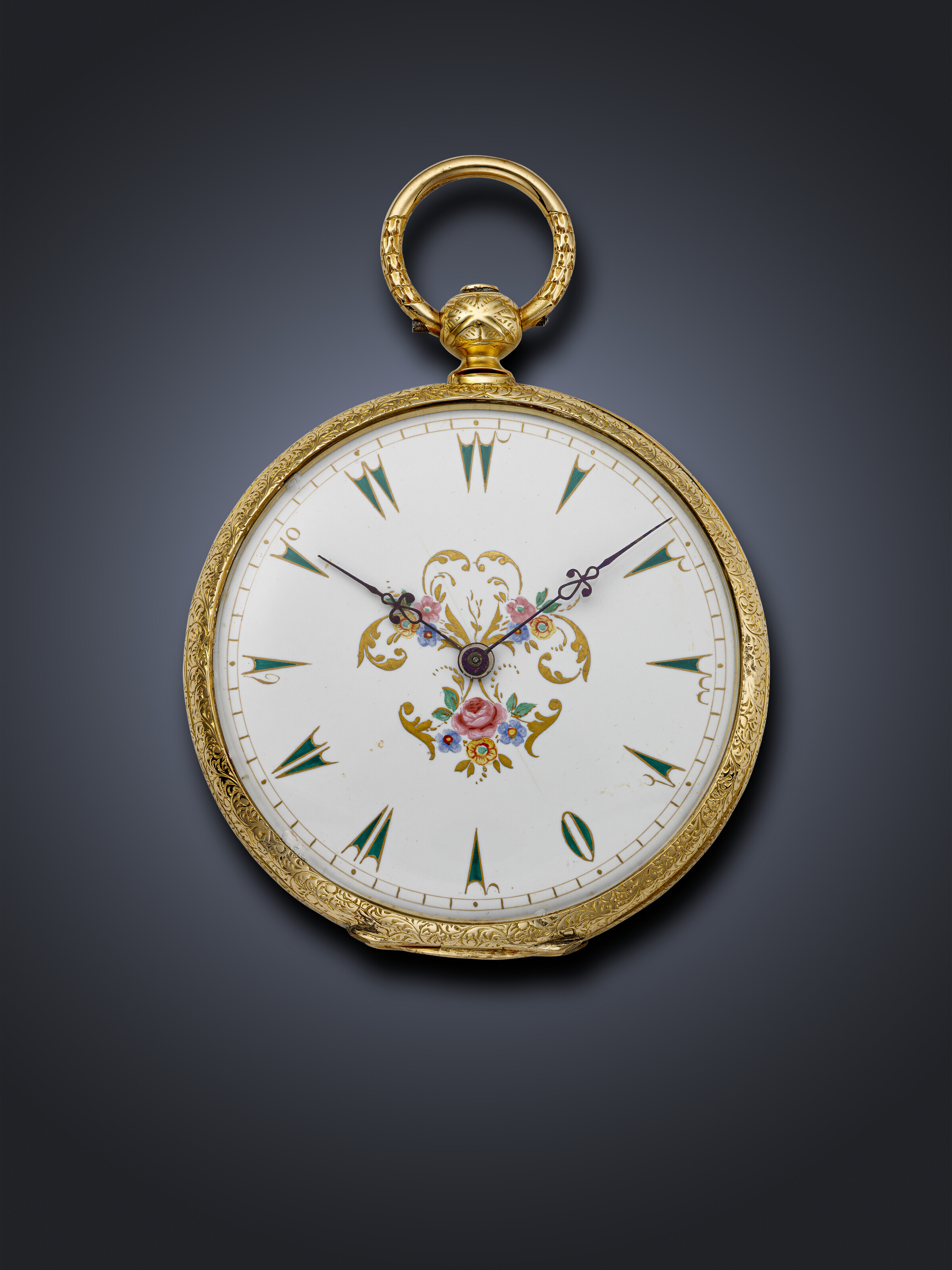 RUNDELL & BRIDGE, YELLOW GOLD AND ENAMEL VERGE OPENFACE POCKET