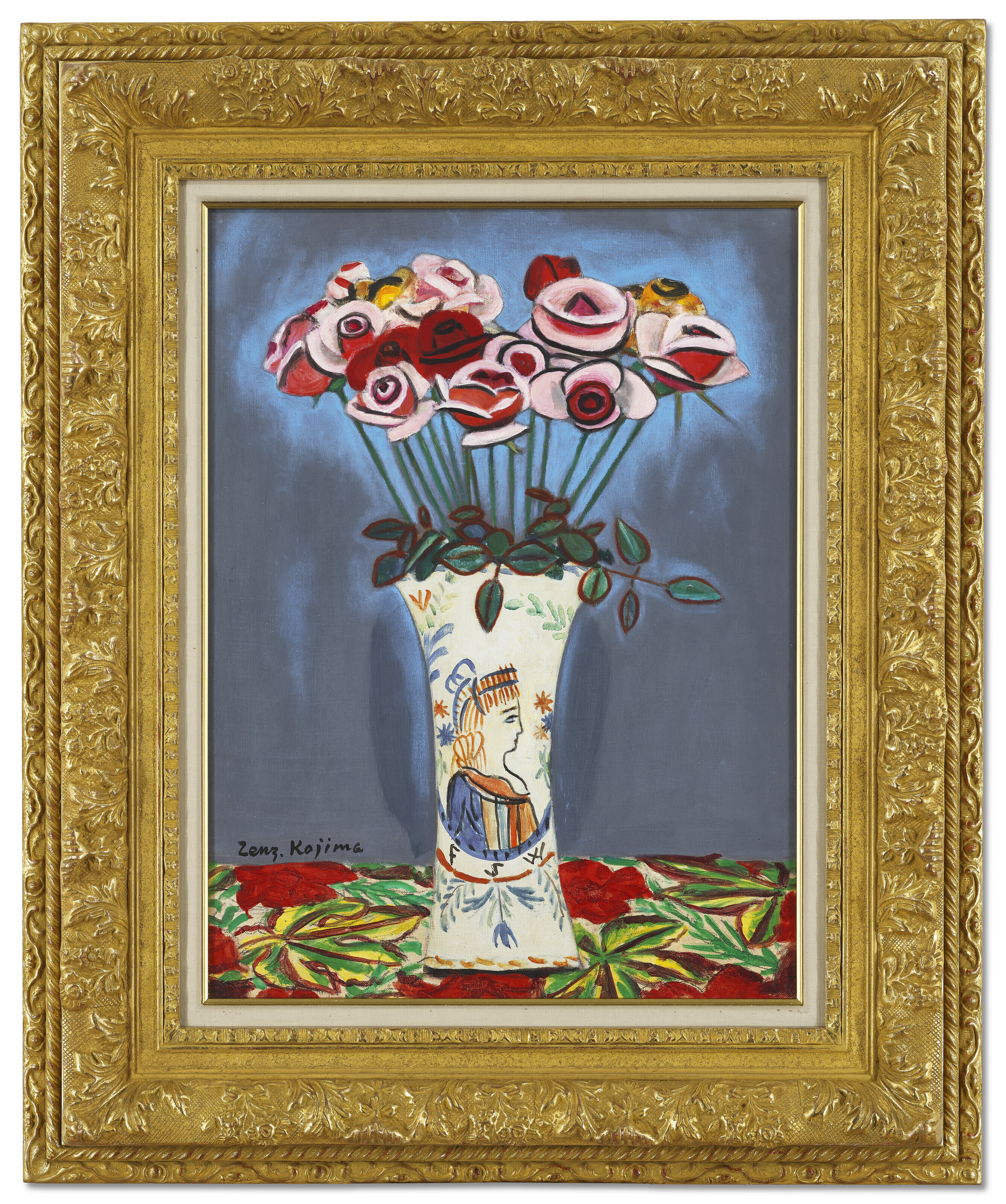 日本画 ローズ Ryūryūkyo Shinsai - Aoi Plant, Cherry Blossoms, Drum and