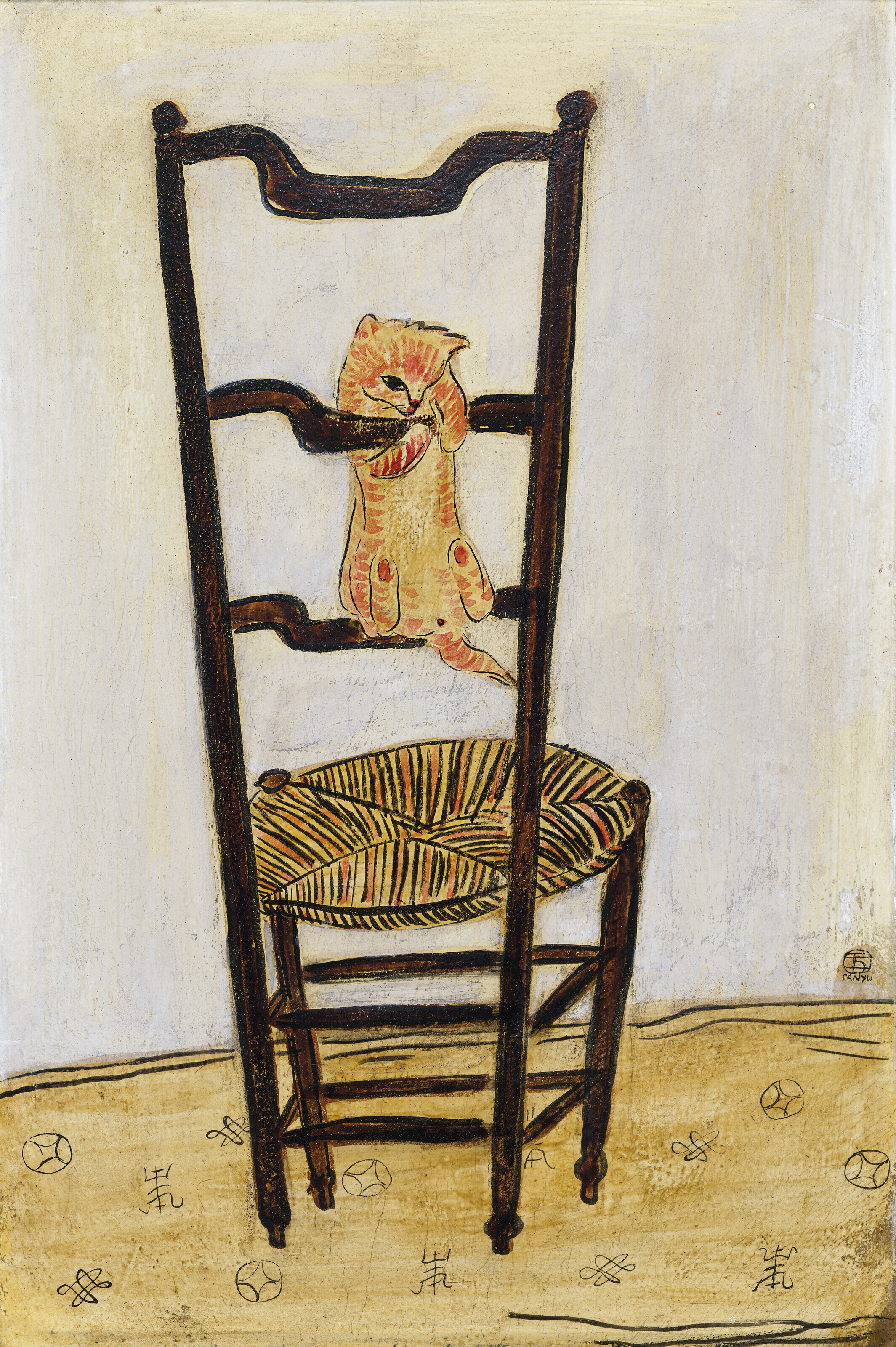 Sanyu (1895&ndash;1966), Kitten Clambering Up A Chair; &amp; Nude (double-sided),1930s.&nbsp;Oil on masonite in the original artist frame (front); oil on paper laid on masonite (reverse). 20 x 13⅛ in (50.7 x 33.4 cm) Estimate: HK$10,000,000&ndash;18,000,000. Offered in&nbsp;20th Century Art Day Sale on 29 May 2023 at Christie&rsquo;s in Hong Kong
