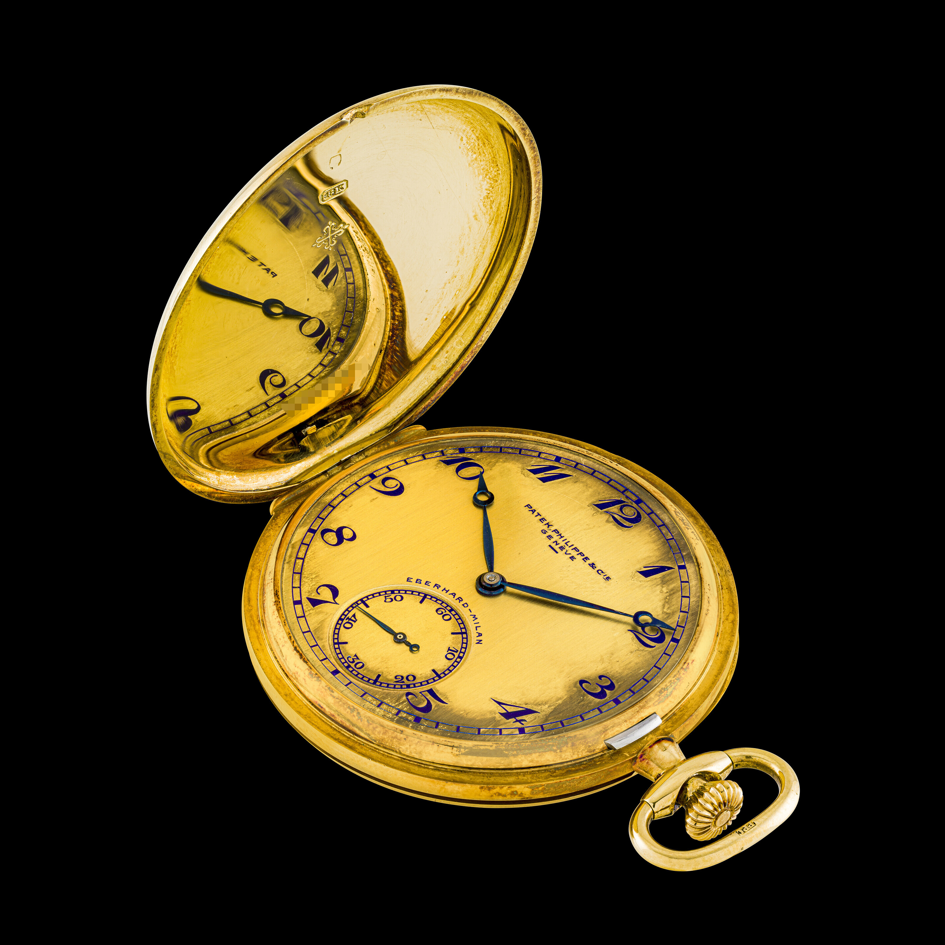 PATEK PHILIPPE, 18K GOLD HUNTER CASE POCKET WATCH RETAILED BY EBERHARD