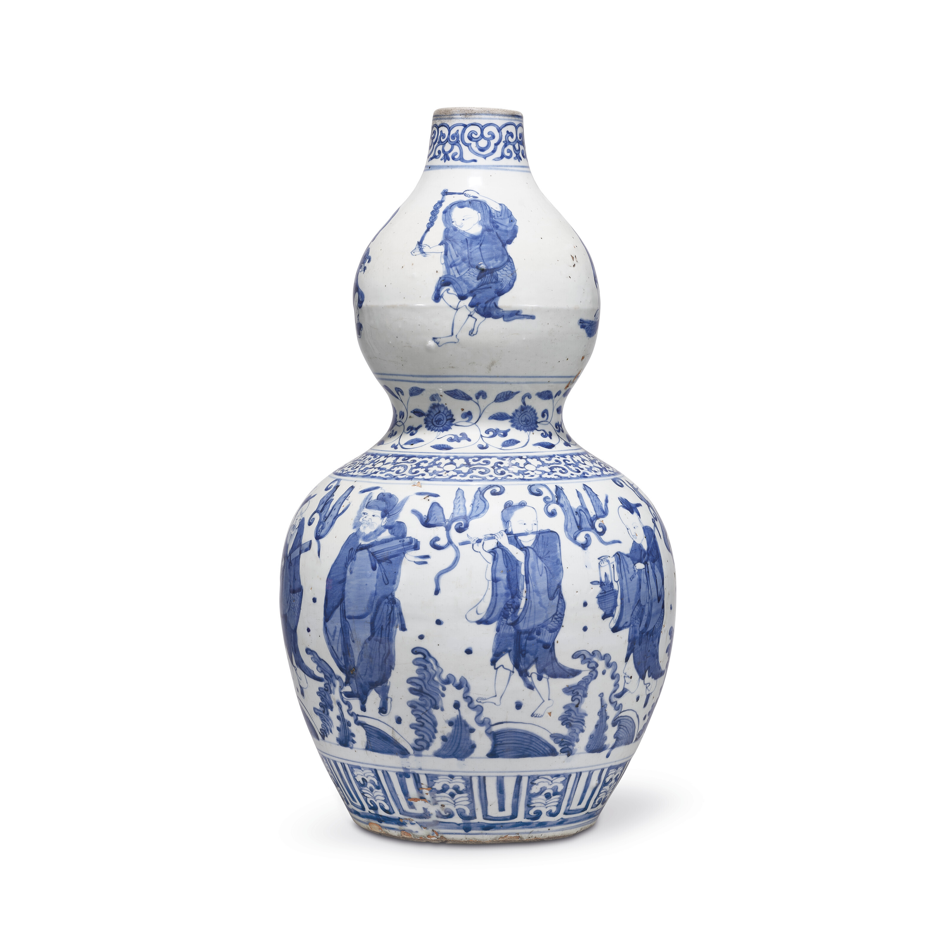 明宣德青花靈芝紋石榴尊雙圈六字楷書款, XUANDE MARK IN
