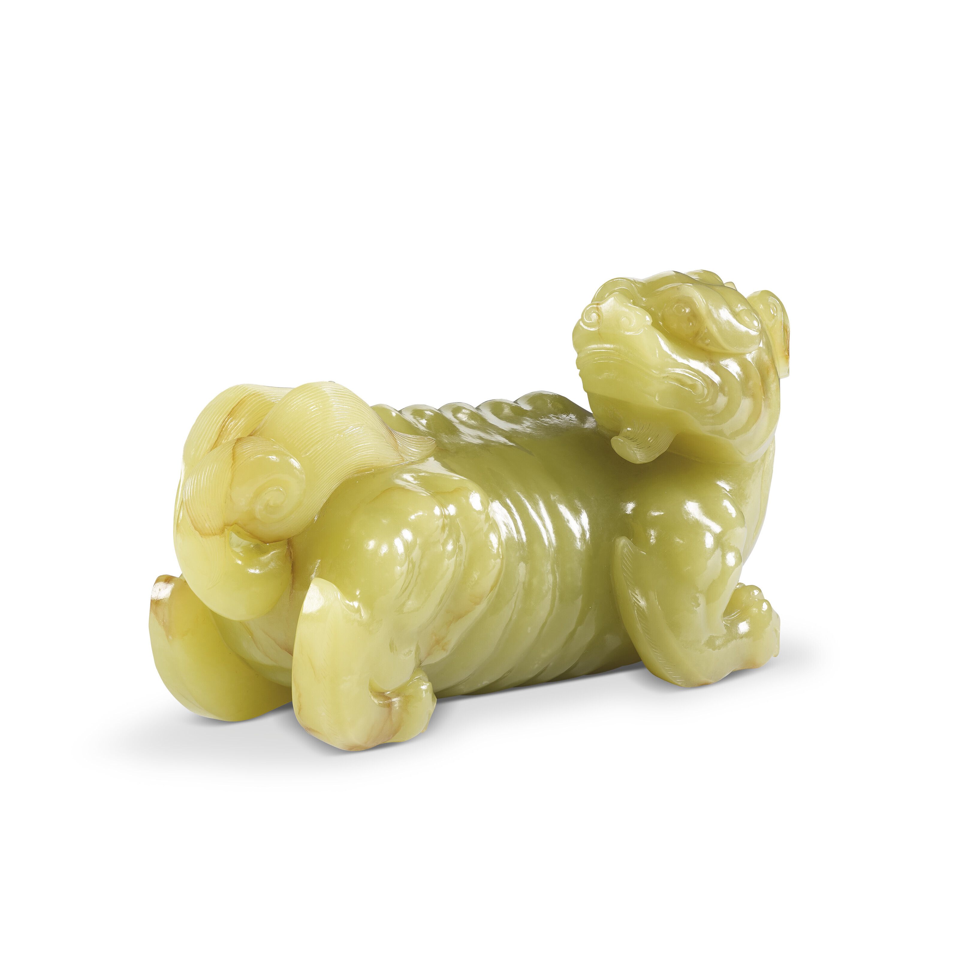 【建盏】中国の皇帝が愛した工芸品 A VERY RARE LARGE YELLOW JADE CARVING OF A XIEZHI, QIANLONG PERIOD