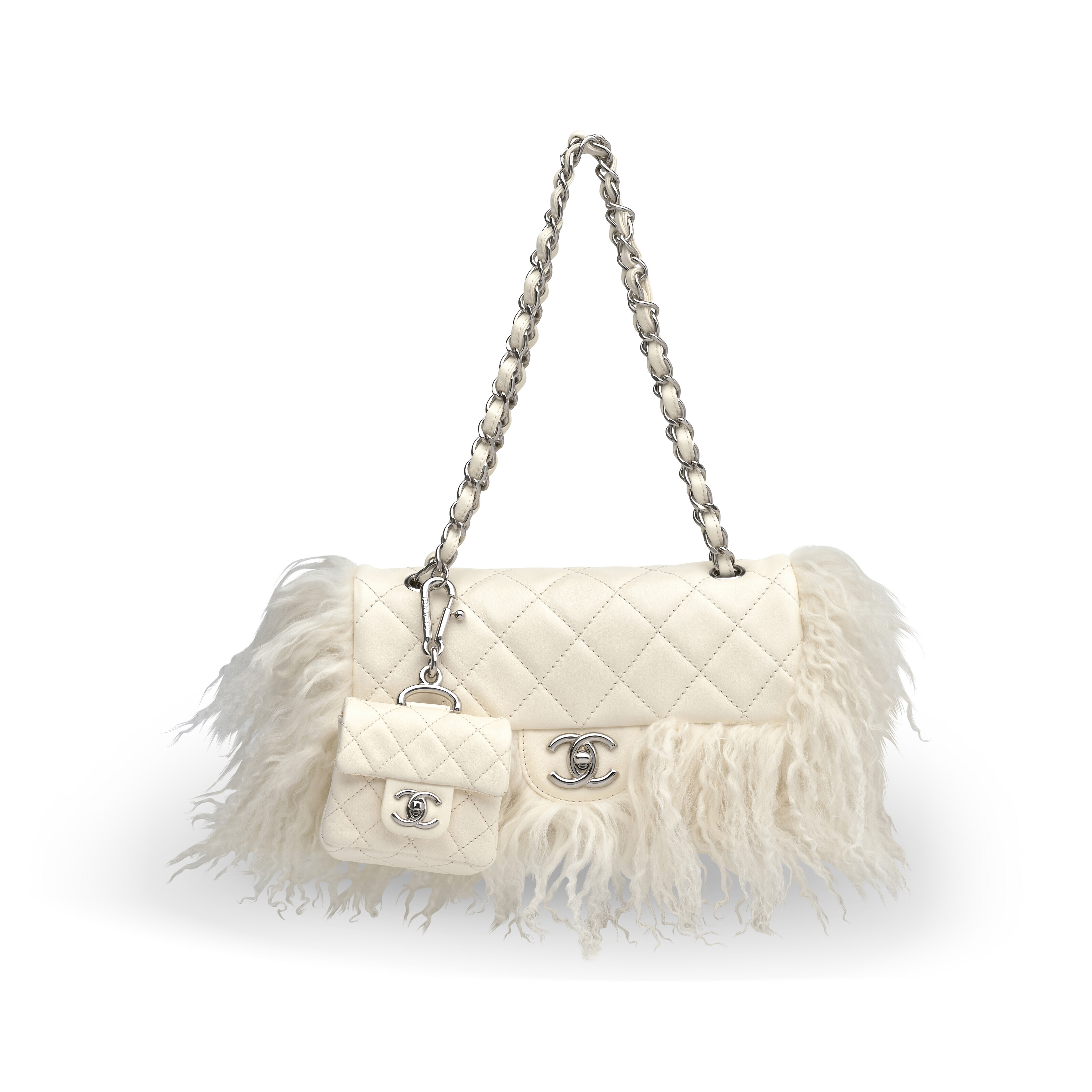 White fur chanel 2025 bag