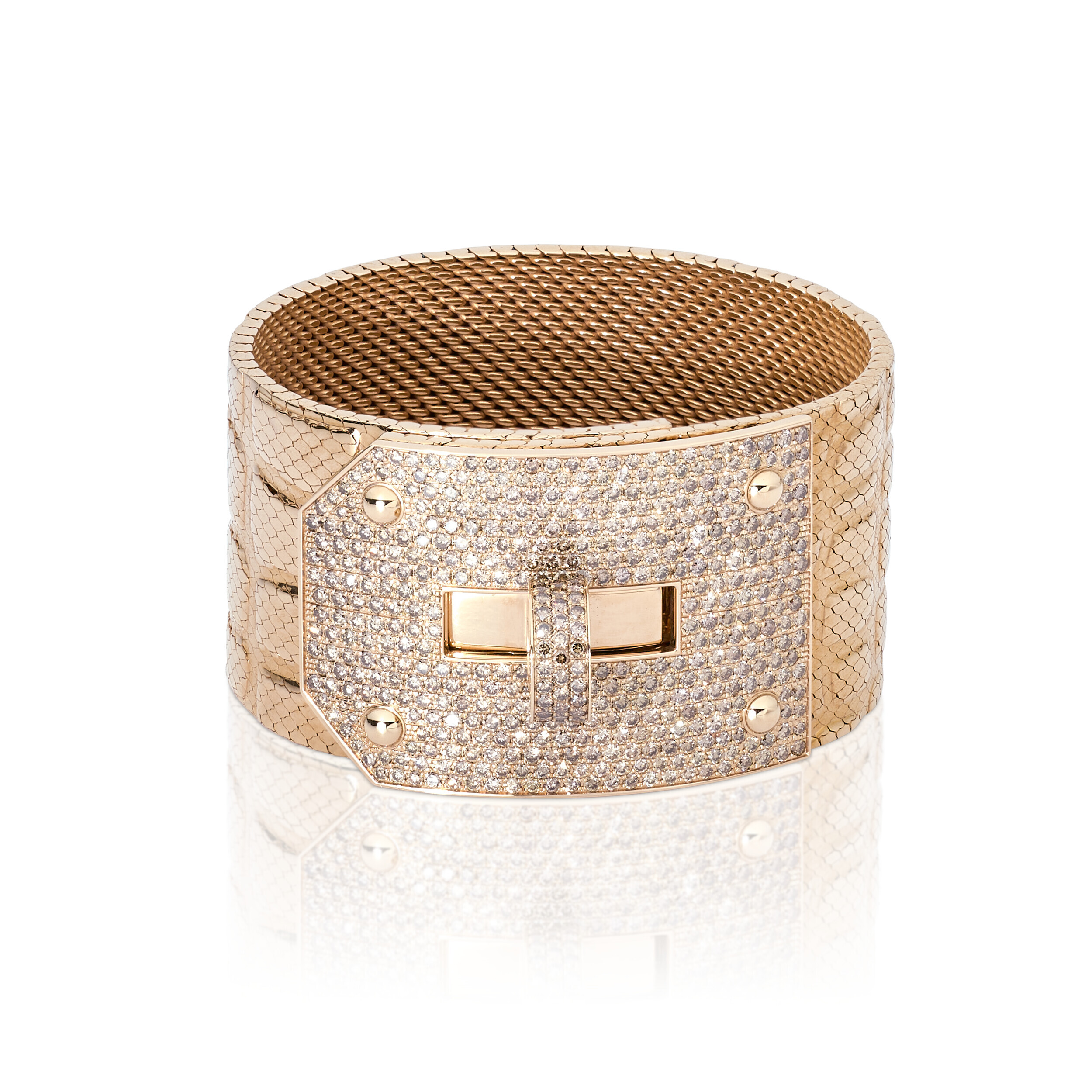 AN 18K ROSE GOLD DIAMOND MILANESE MESH KELLY BRACELET GM, HERMÈS