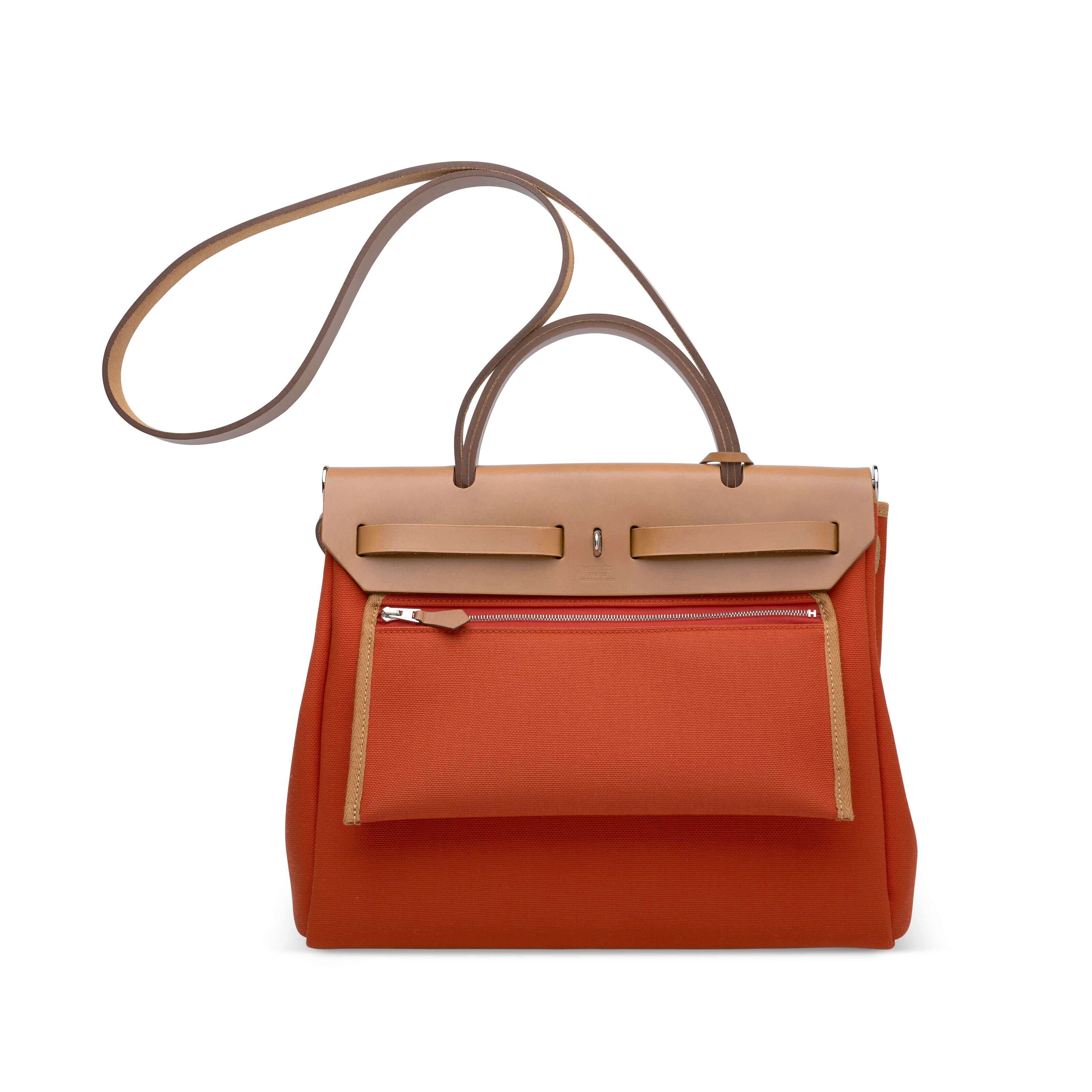 AN ORANGE MECANO CANVAS & FAUVE VACHE HUNTER LEATHER HERBAG 31