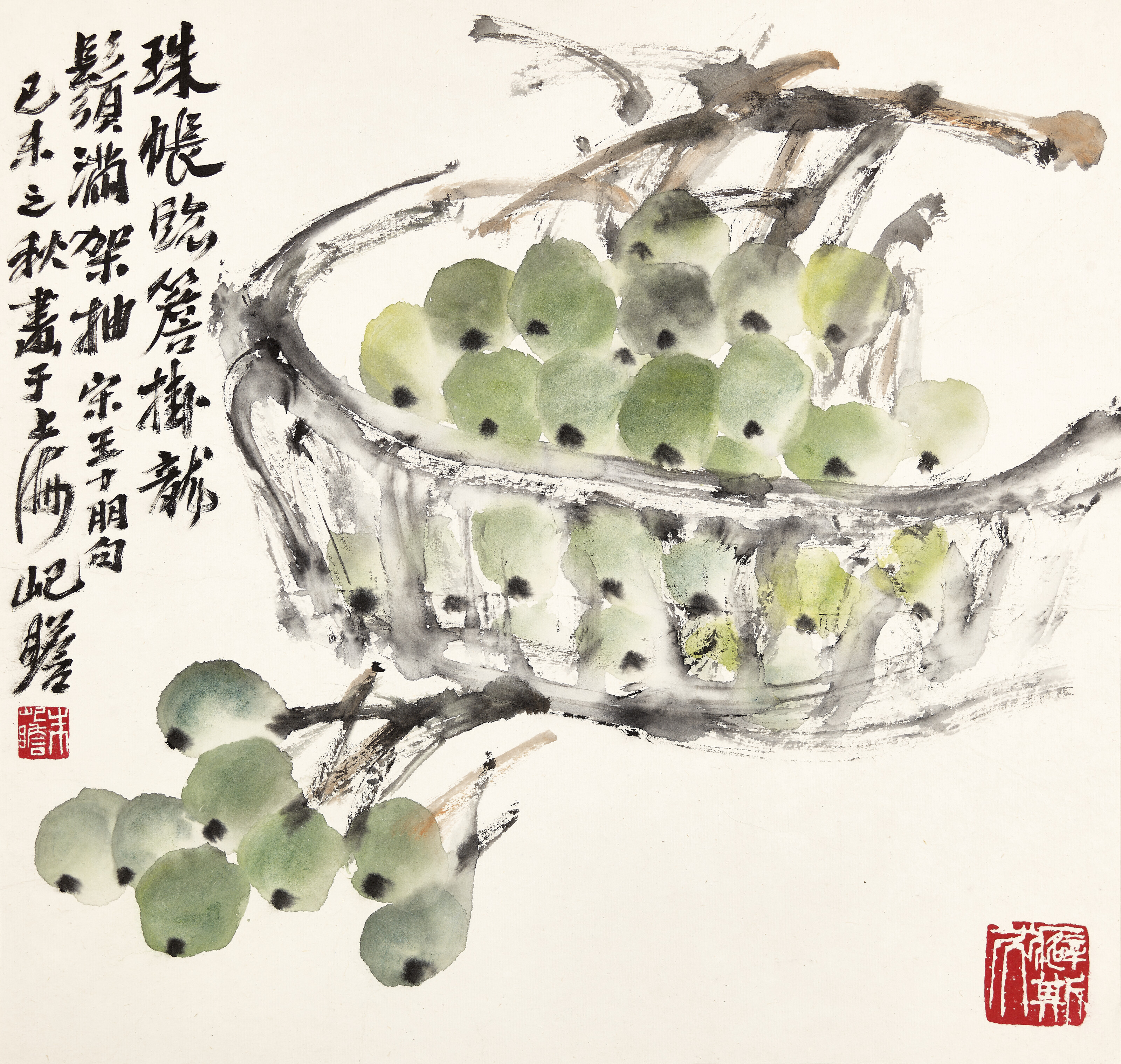 中国著名な書画家 百歳老人朱屺瞻先生対聯書法芸術　真筆保証人 ：趙玄荒 朱屺瞻（1892-1996）, 佳果冊| Christie's