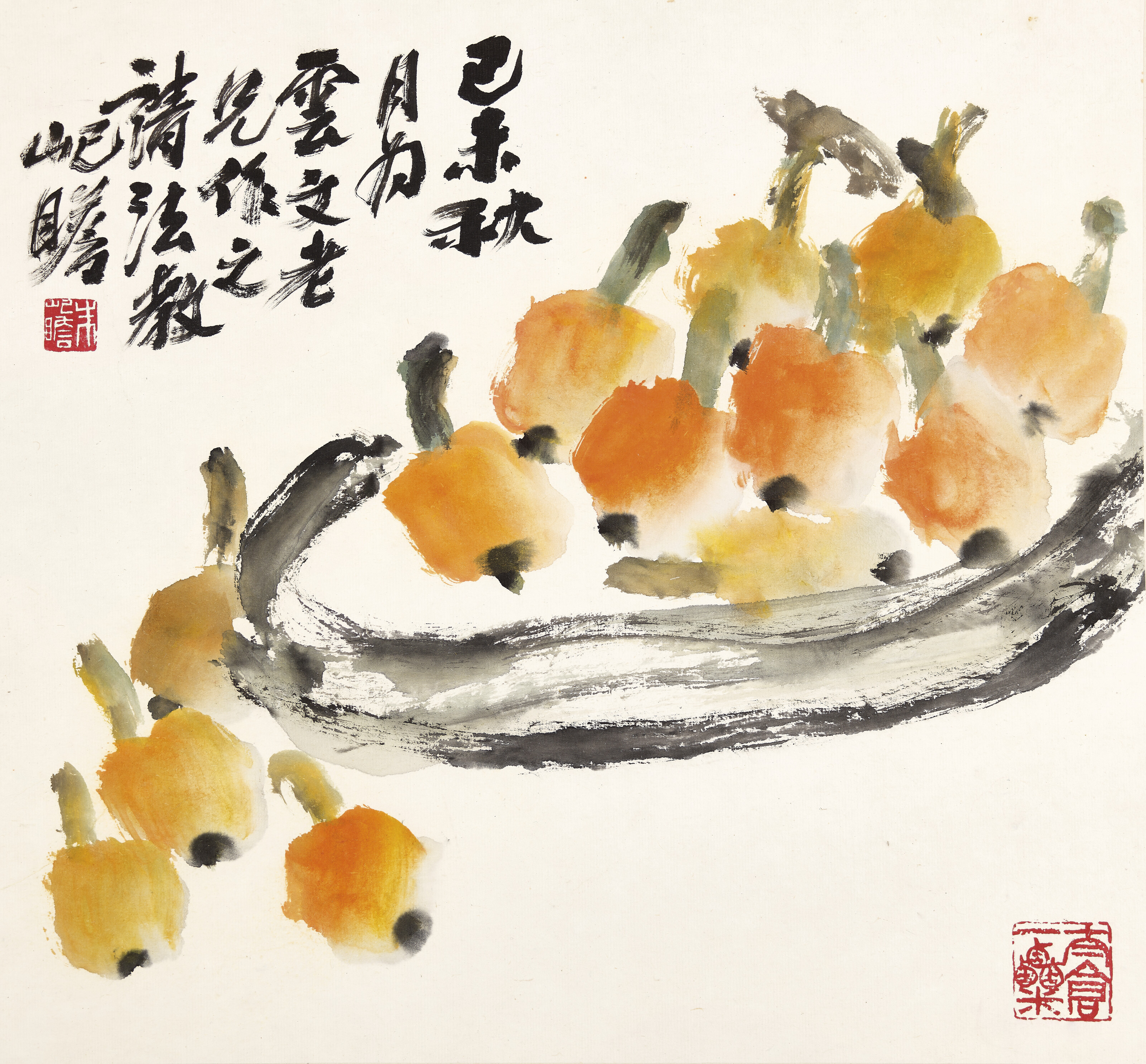 中国著名な書画家 百歳老人朱屺瞻先生対聯書法芸術　真筆保証人 ：趙玄荒 朱屺瞻（1892-1996）, 佳果冊| Christie's
