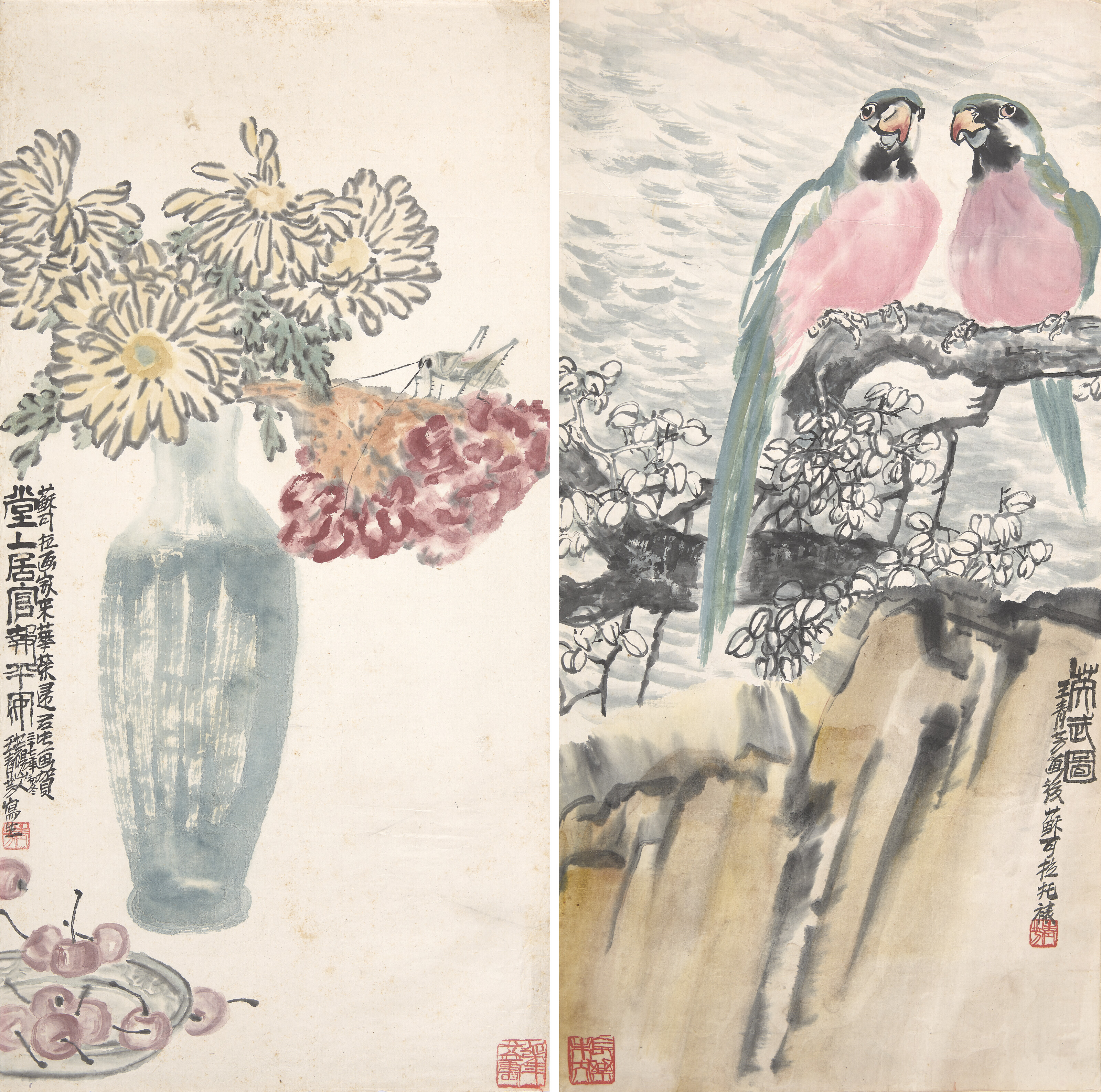 WANG QINGFANG (1900-1956), Flowers in a Vase / Parrots | Christie's