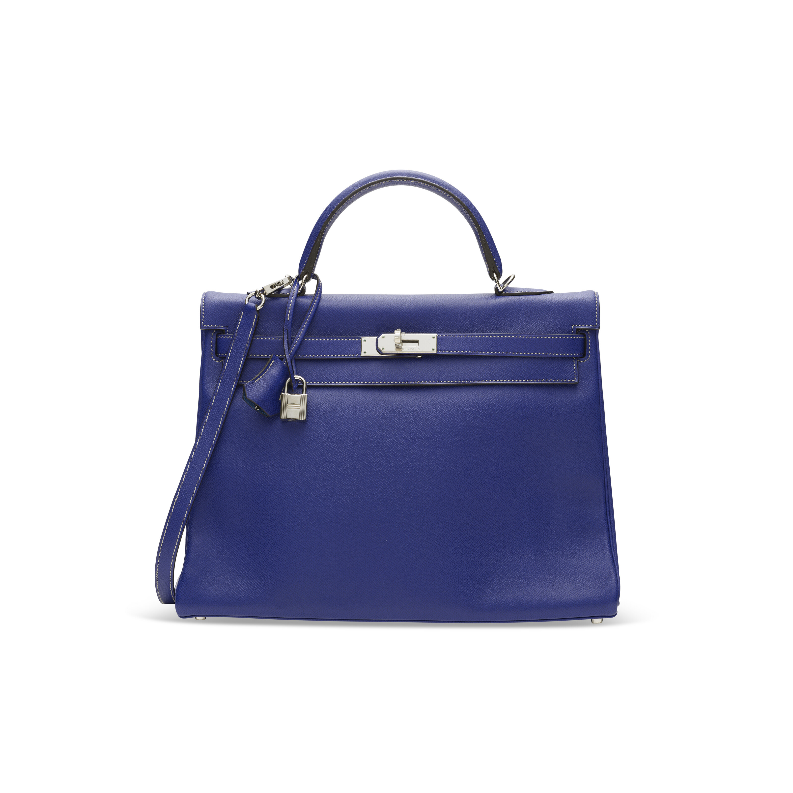 A CUSTOM BLEU SAPHIR SWIFT LEATHER KELLY LAKIS 32 WITH GOLD