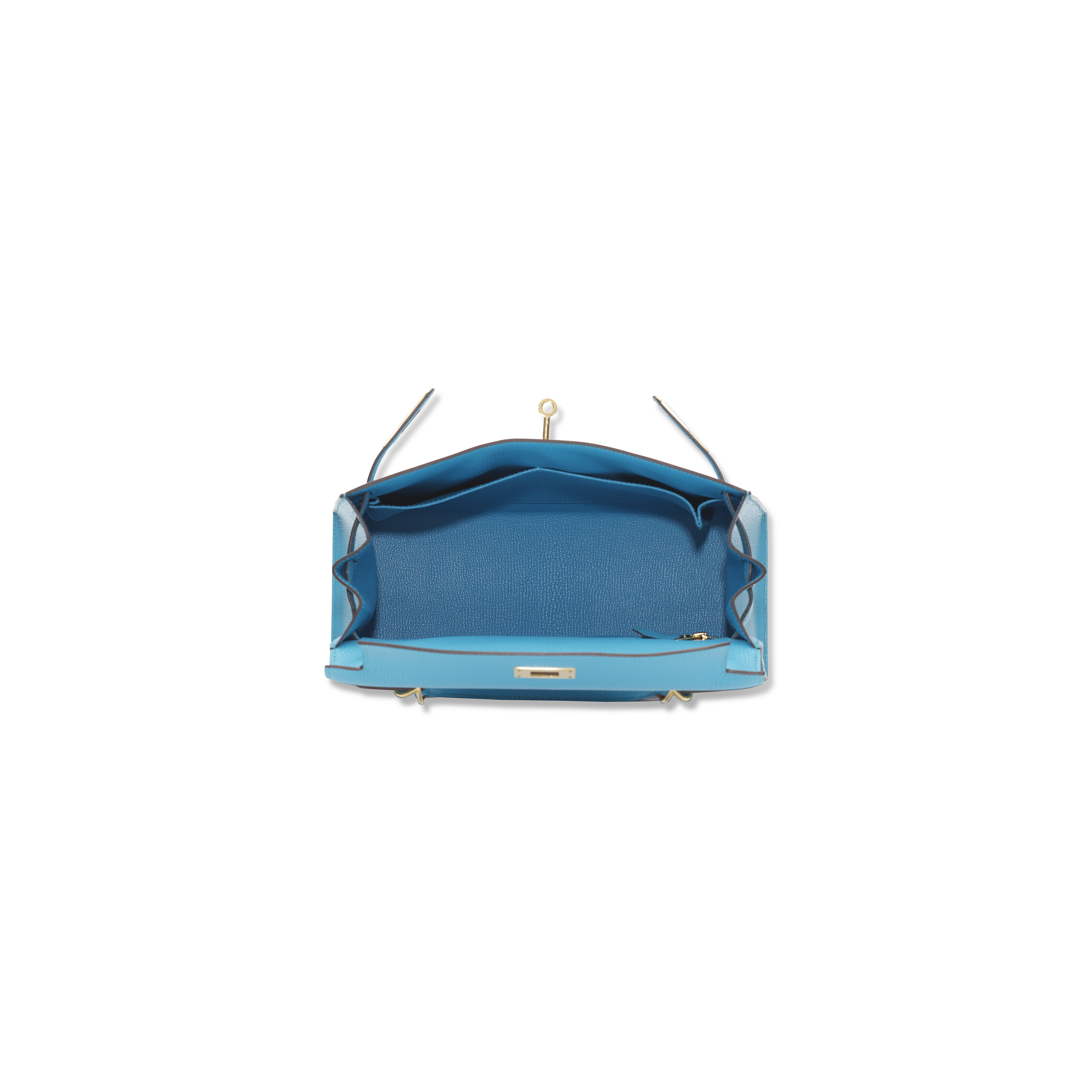 A BLEU AZTÈQUE CHÈVRE LEATHER SELLIER KELLY 28 WITH GOLD
