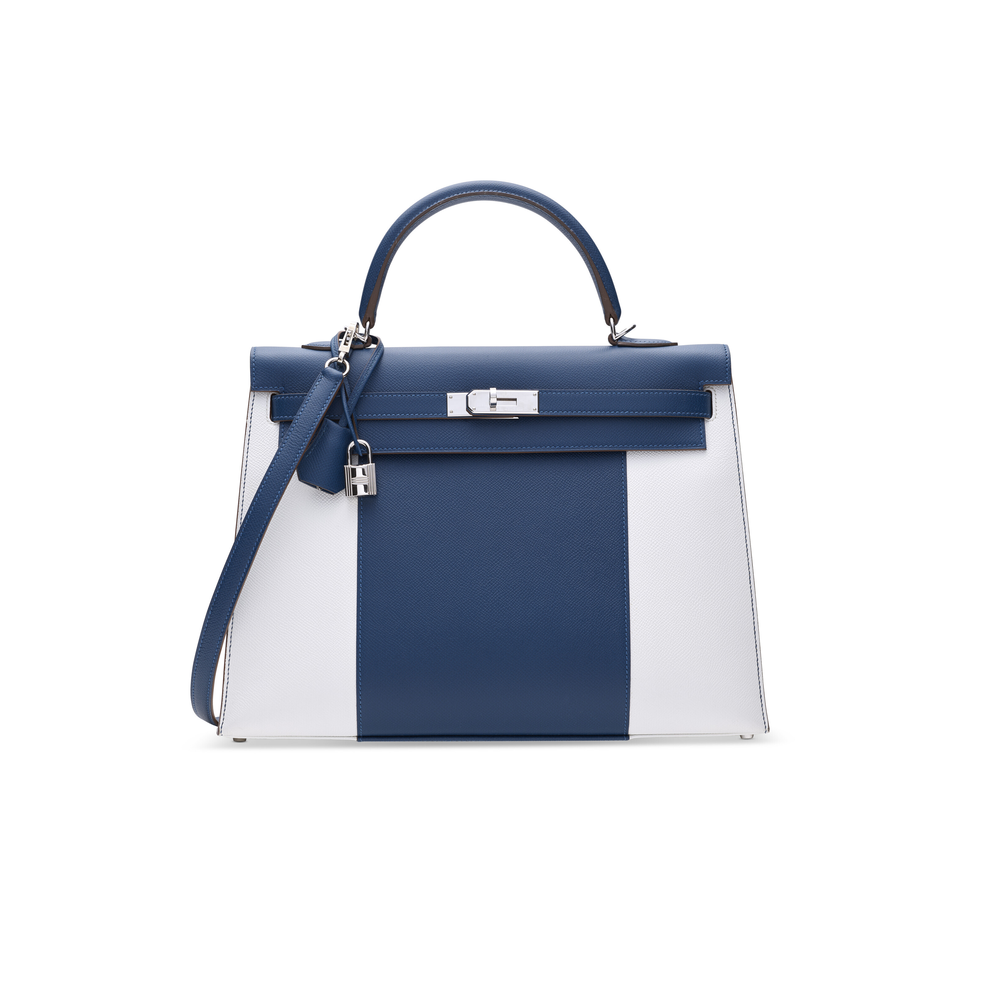 A LIMITED EDITION BLEU THALASSA & WHITE EPSOM LEATHER SELLIER FLAG