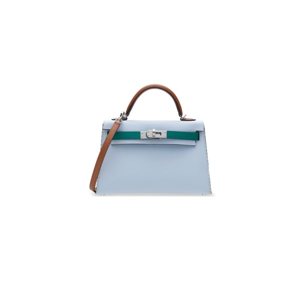 Hermes Kelly Mini Special Order Bag Epsom Leather Blue Brume Vert Jade PHW