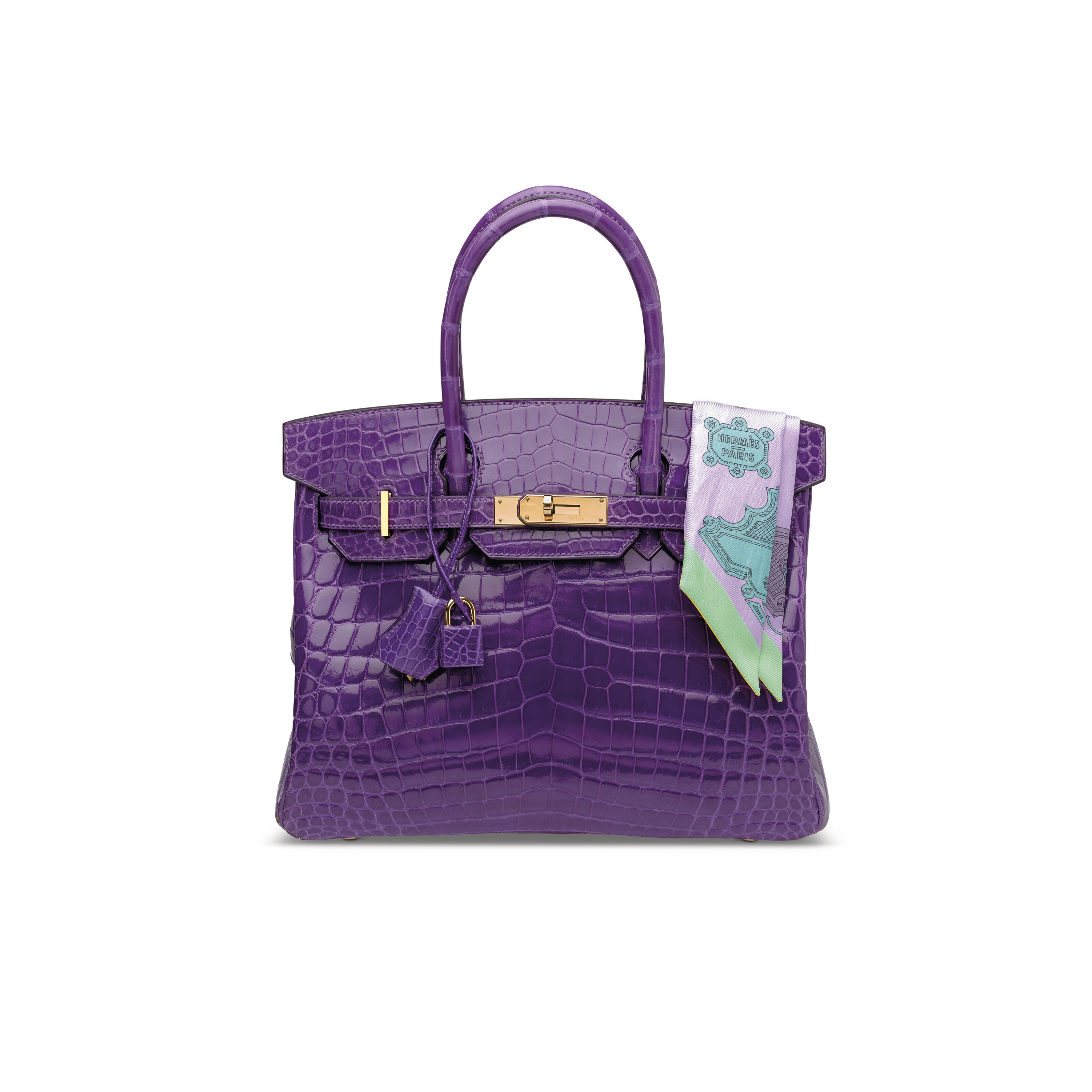 A SHINY ULTRAVIOLET NILOTICUS CROCODILE BIRKIN 30 WITH GOLD