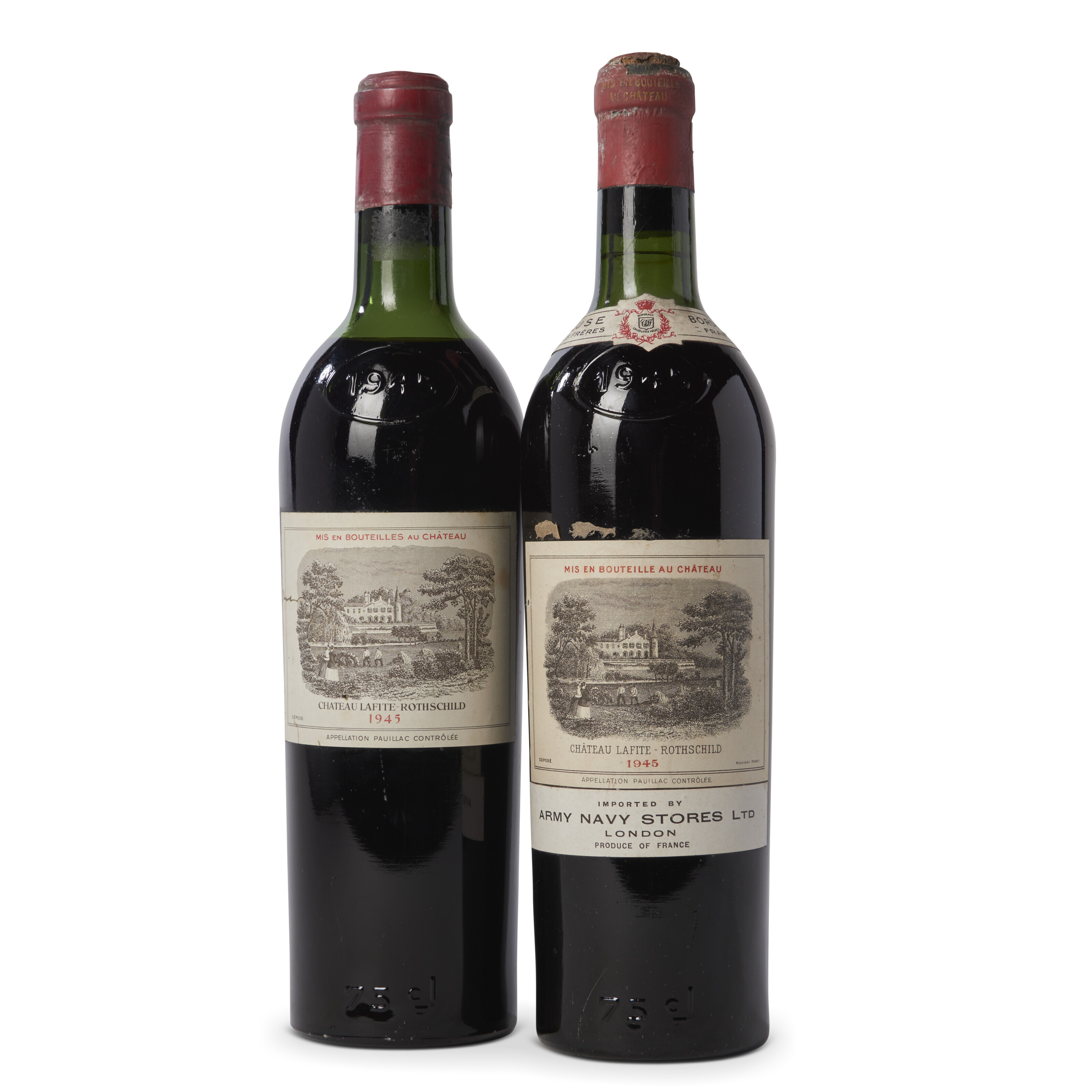 Château Lafite-Rothschild 1945，1組8瓶。估價：130,000-180,000港元。此拍品將於2023年11月24日在佳士得香港A. Botenga醫生珍藏名酒：六十載收藏之旅第一部份拍賣中呈獻