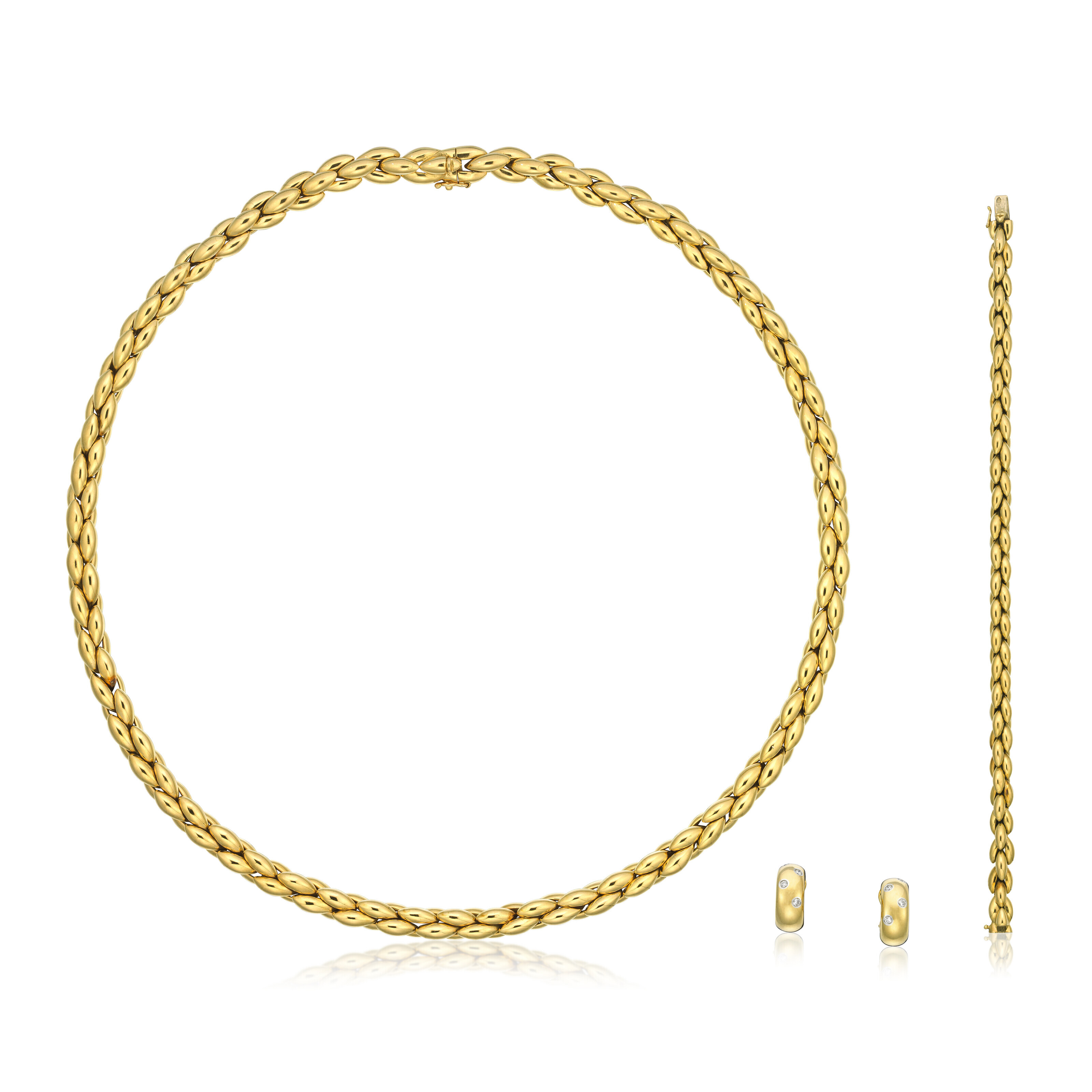 NO RESERVE CARTIER 'GENTIANE' GOLD NECKLACE AND BRACELET SET; TIFFANY