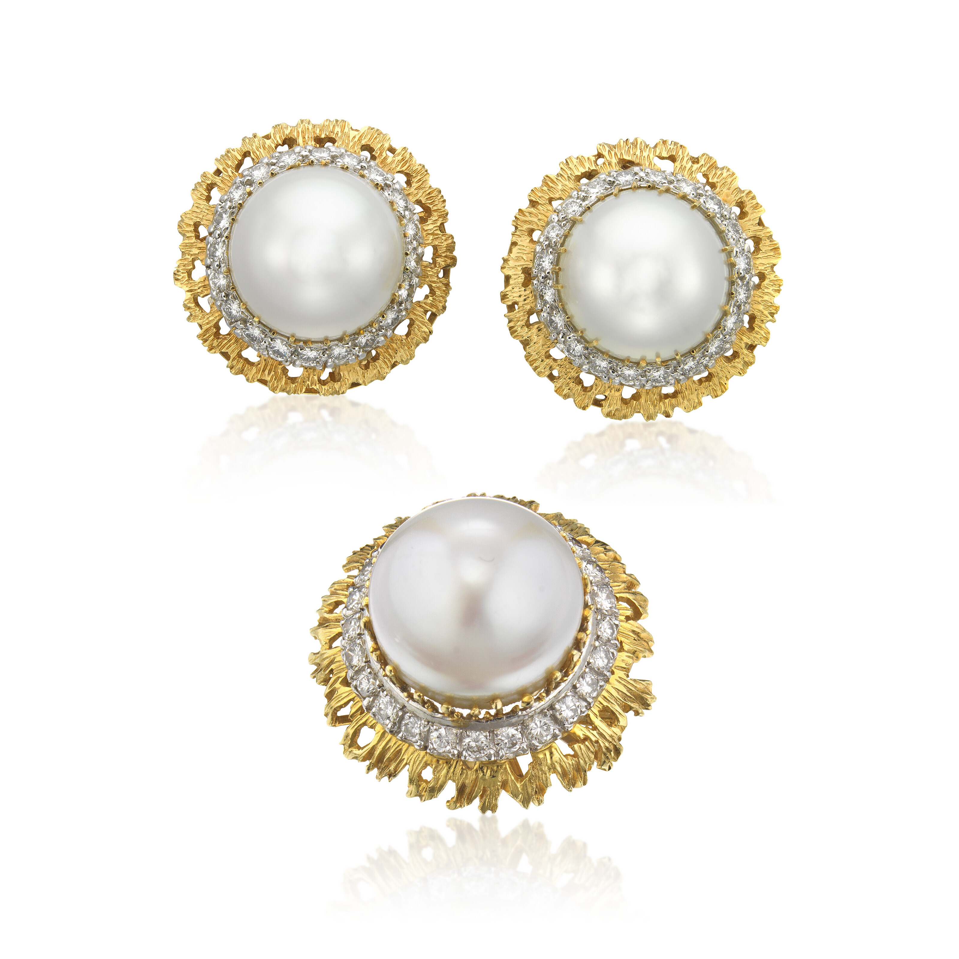 CULTURED PEARL AND DIAMOND RING AND EARRING SET, Christie’s