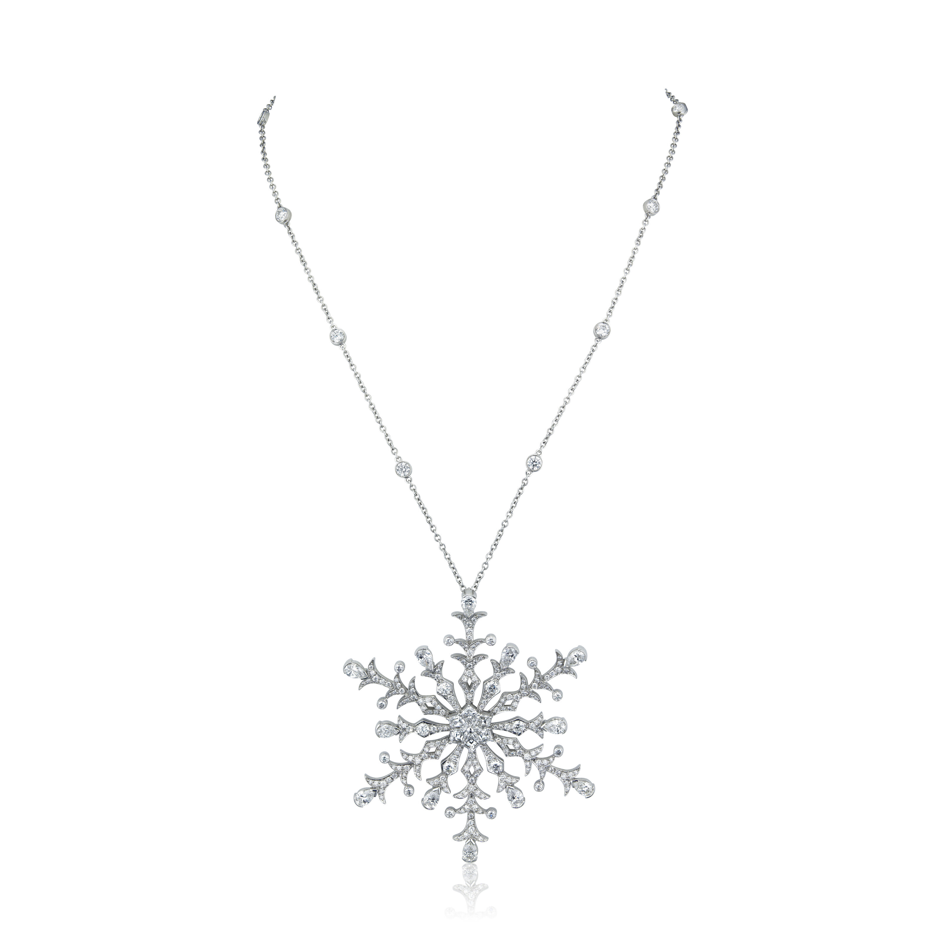 Snowflake Simulated Diamond Necklace In Sterling Silver