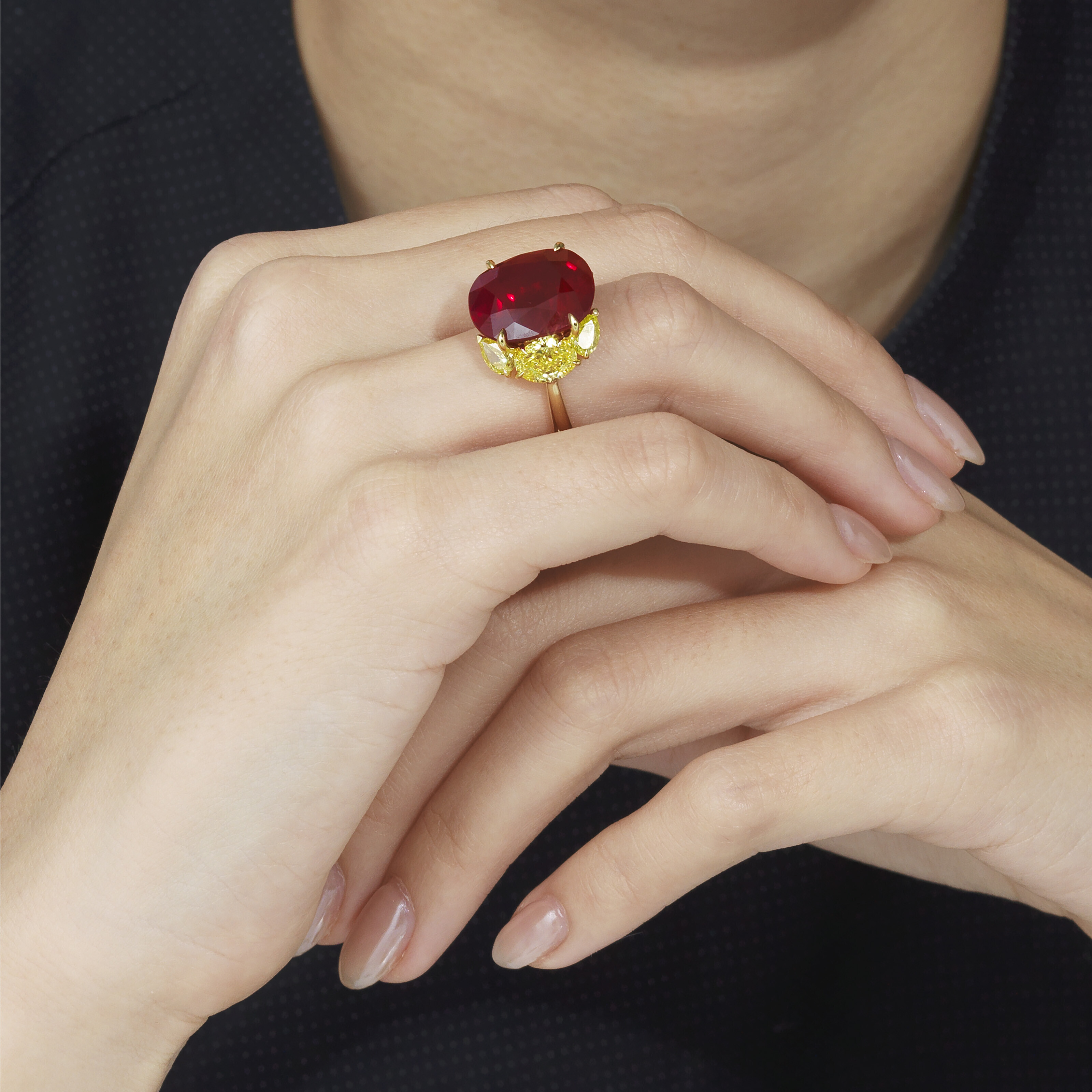 THE MYTHIC RUBYA MAGNIFICENT RUBY AND COLOURED DIAMOND RING