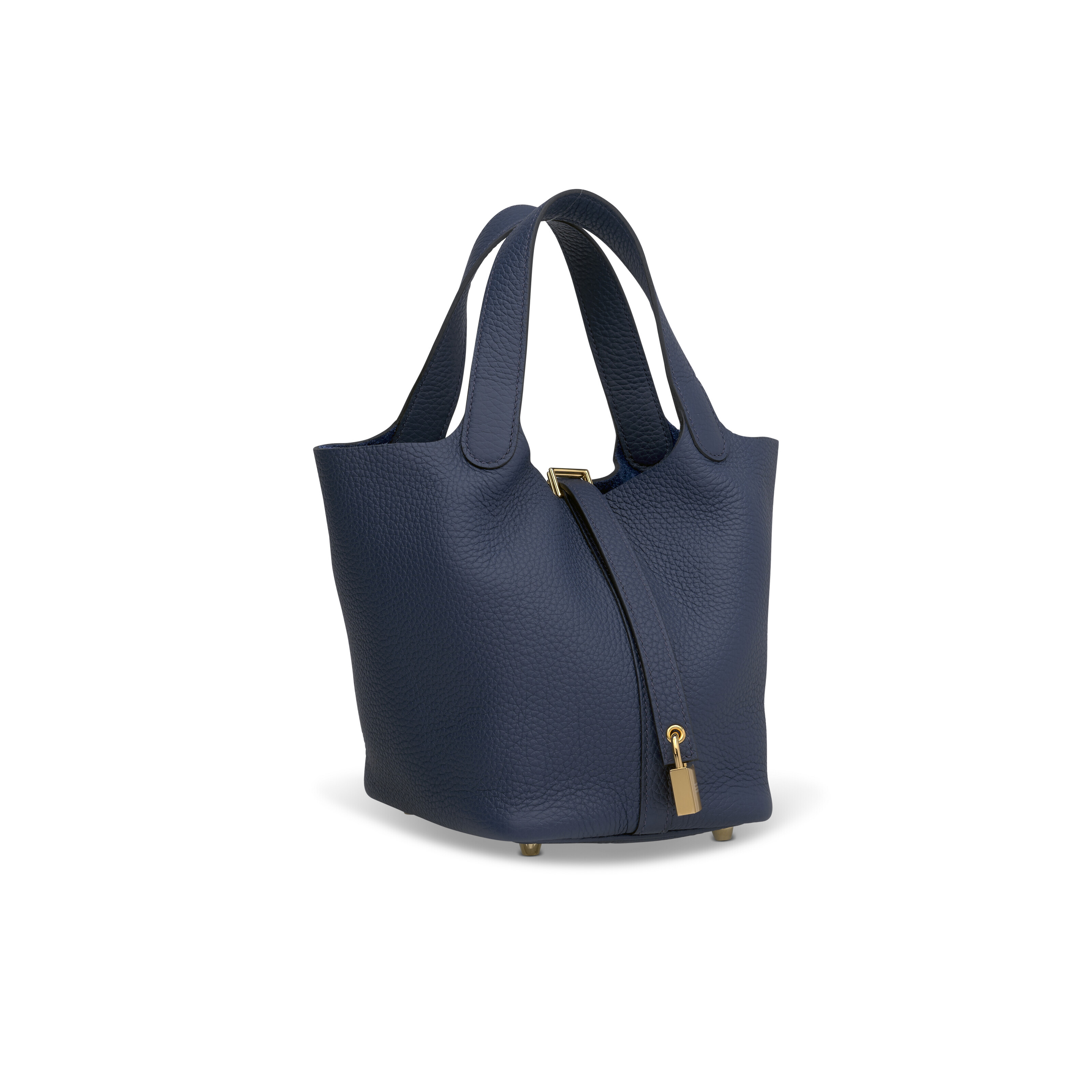 A BLEU DE PRUSSE CLÉMENCE LEATHER PICOTIN LOCK 18 WITH GOLD