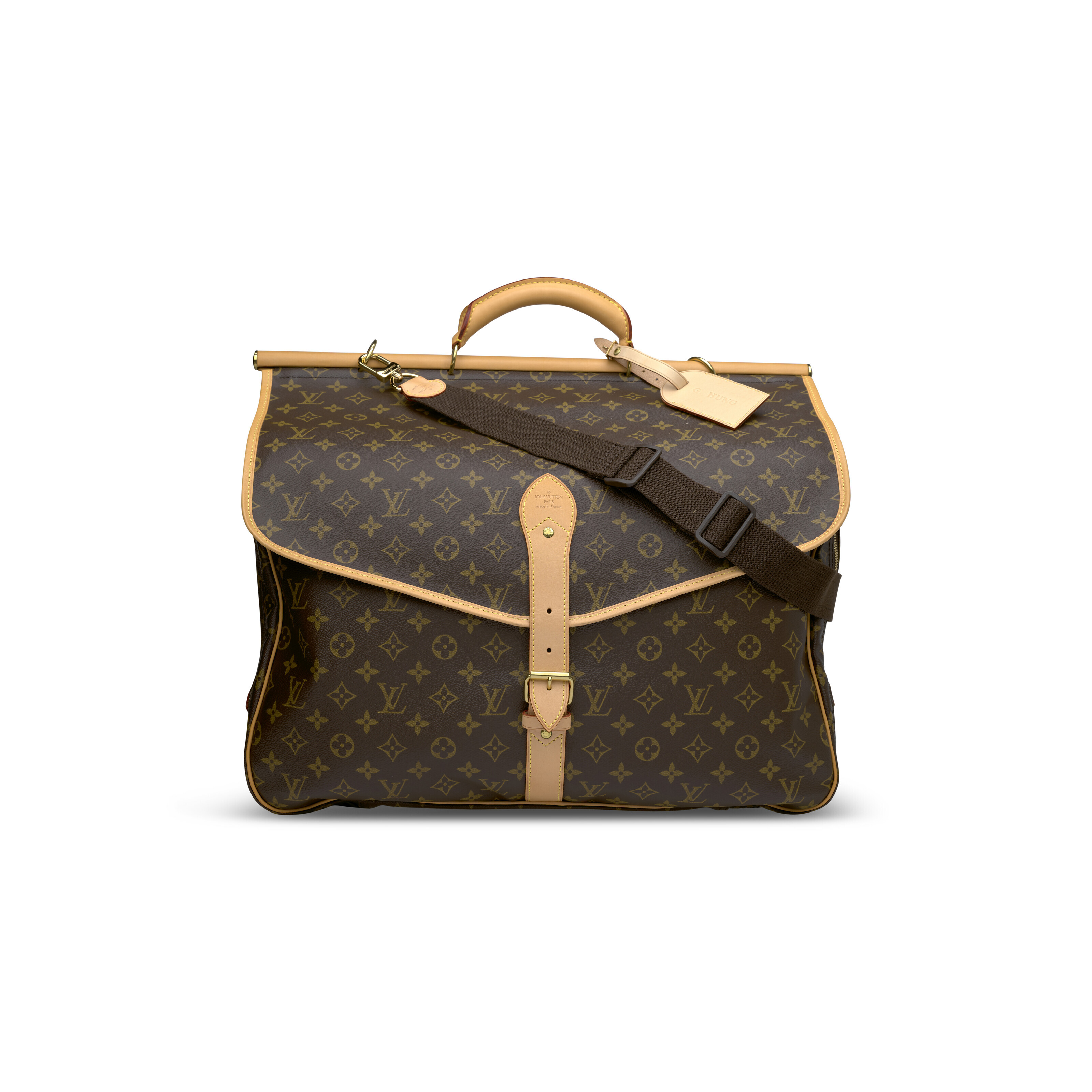 A CLASSIC MONOGRAM CANVAS HUNTING BAG WITH GOLDEN BRASS HARDWARE, LOUIS